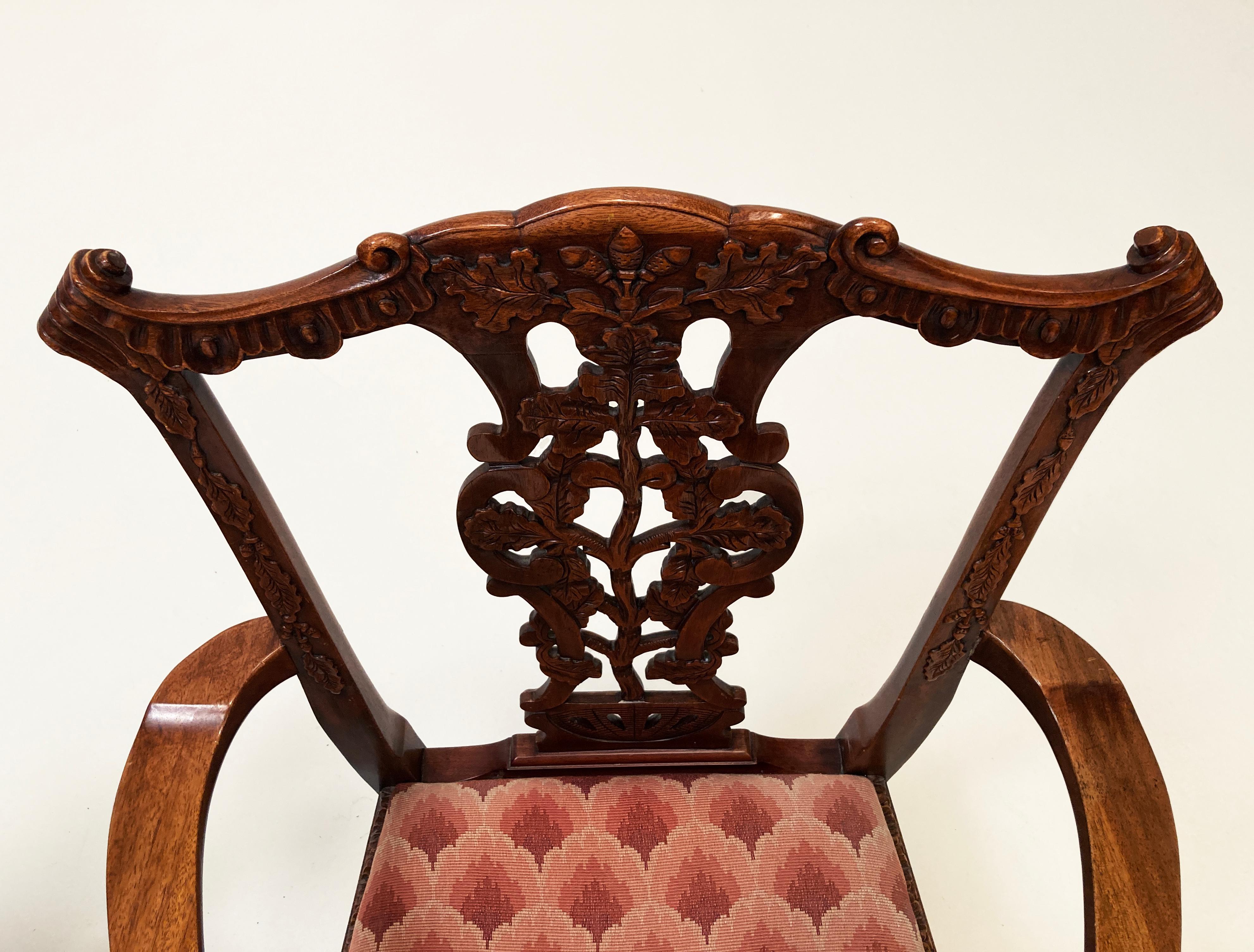 Mid 19th Century Pair of Early English Mahogany Chippendale Open Arm Chairs For Sale 1