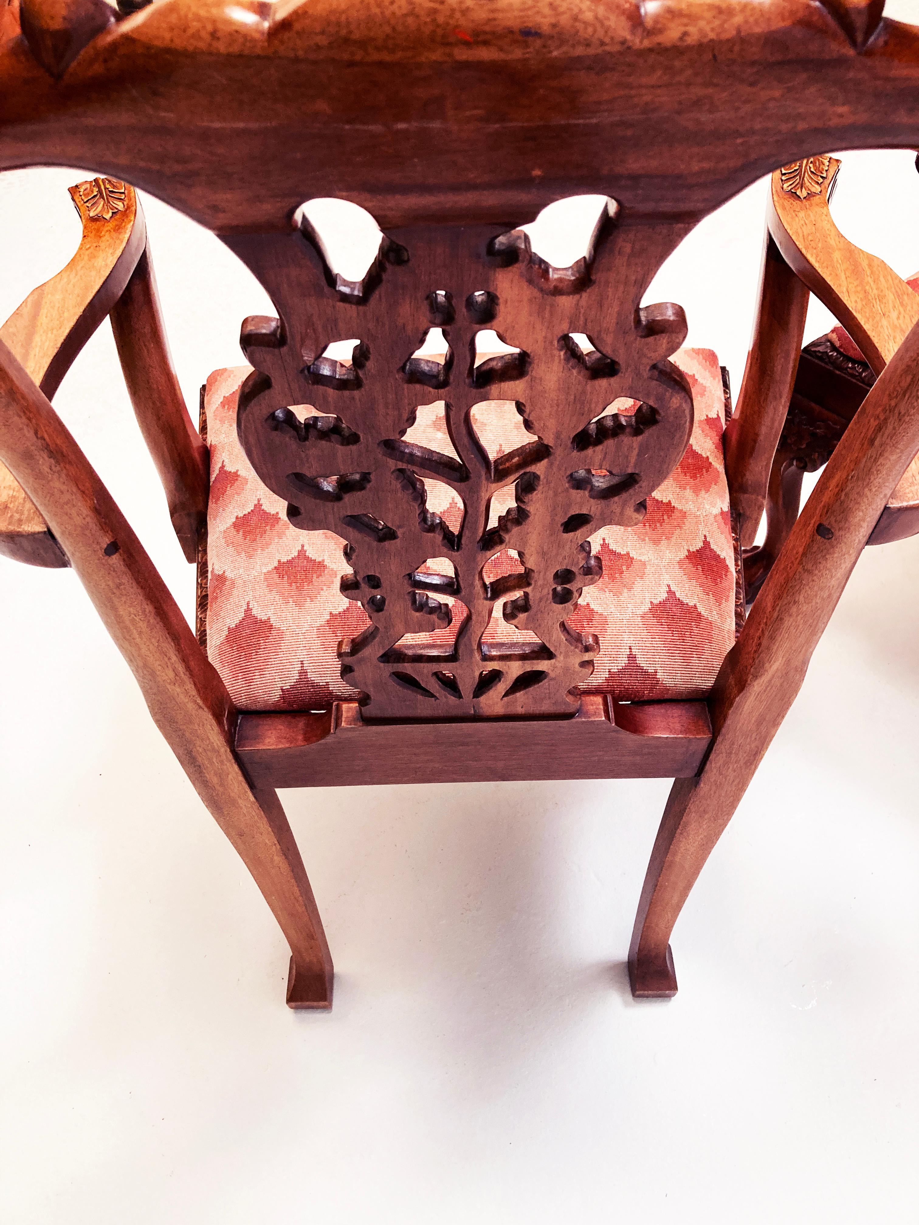 Mid 19th Century Pair of Early English Mahogany Chippendale Open Arm Chairs For Sale 4