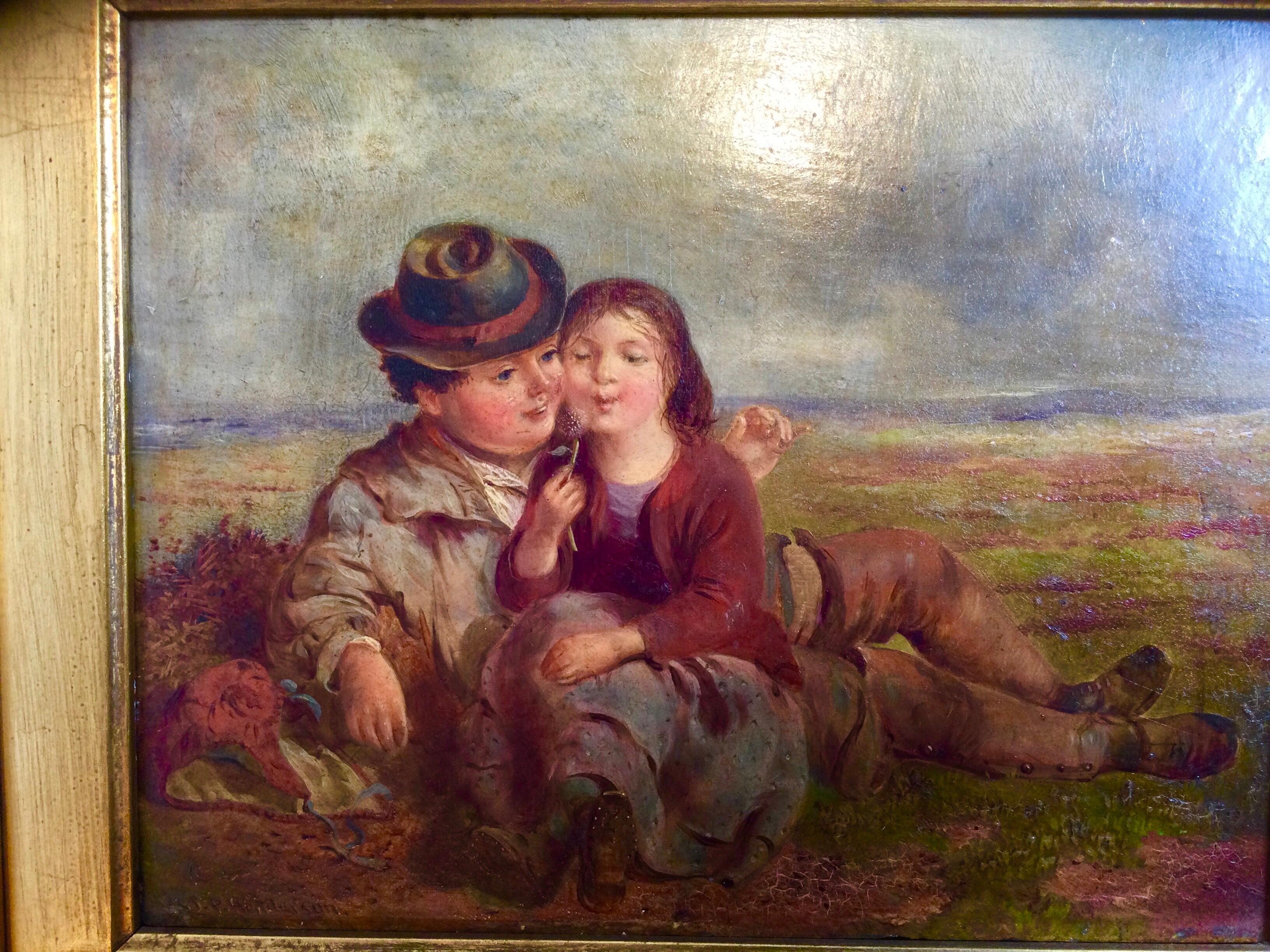 Early Victorian Mid-19th Century Pair of English Oil Paintings on Board, Early Frames