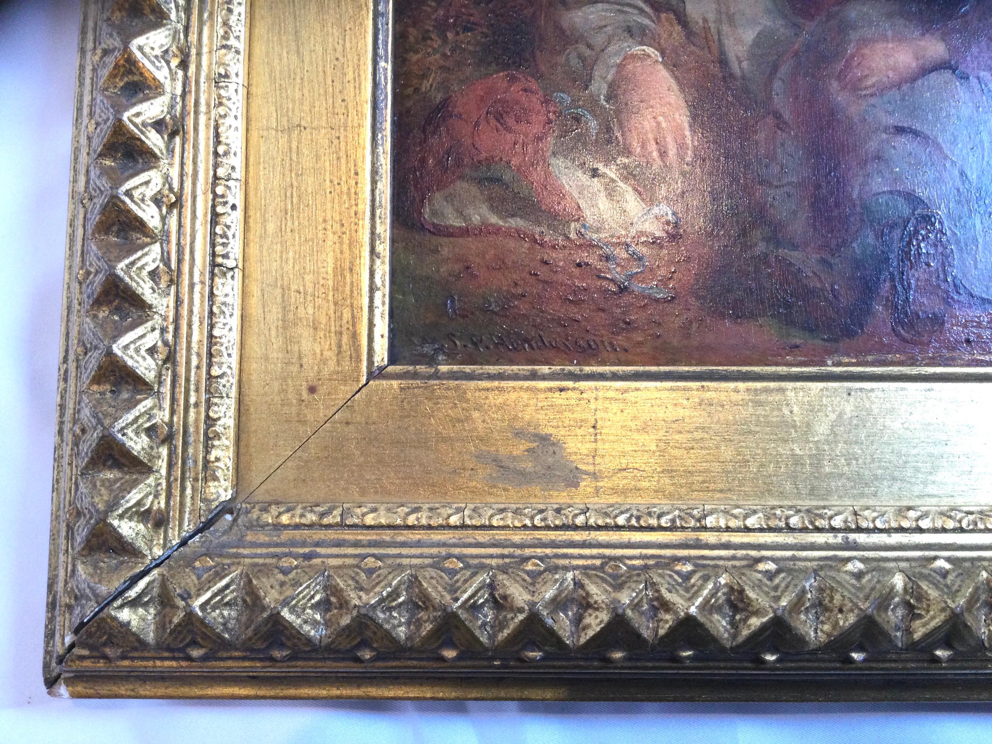 Hardwood Mid-19th Century Pair of English Oil Paintings on Board, Early Frames