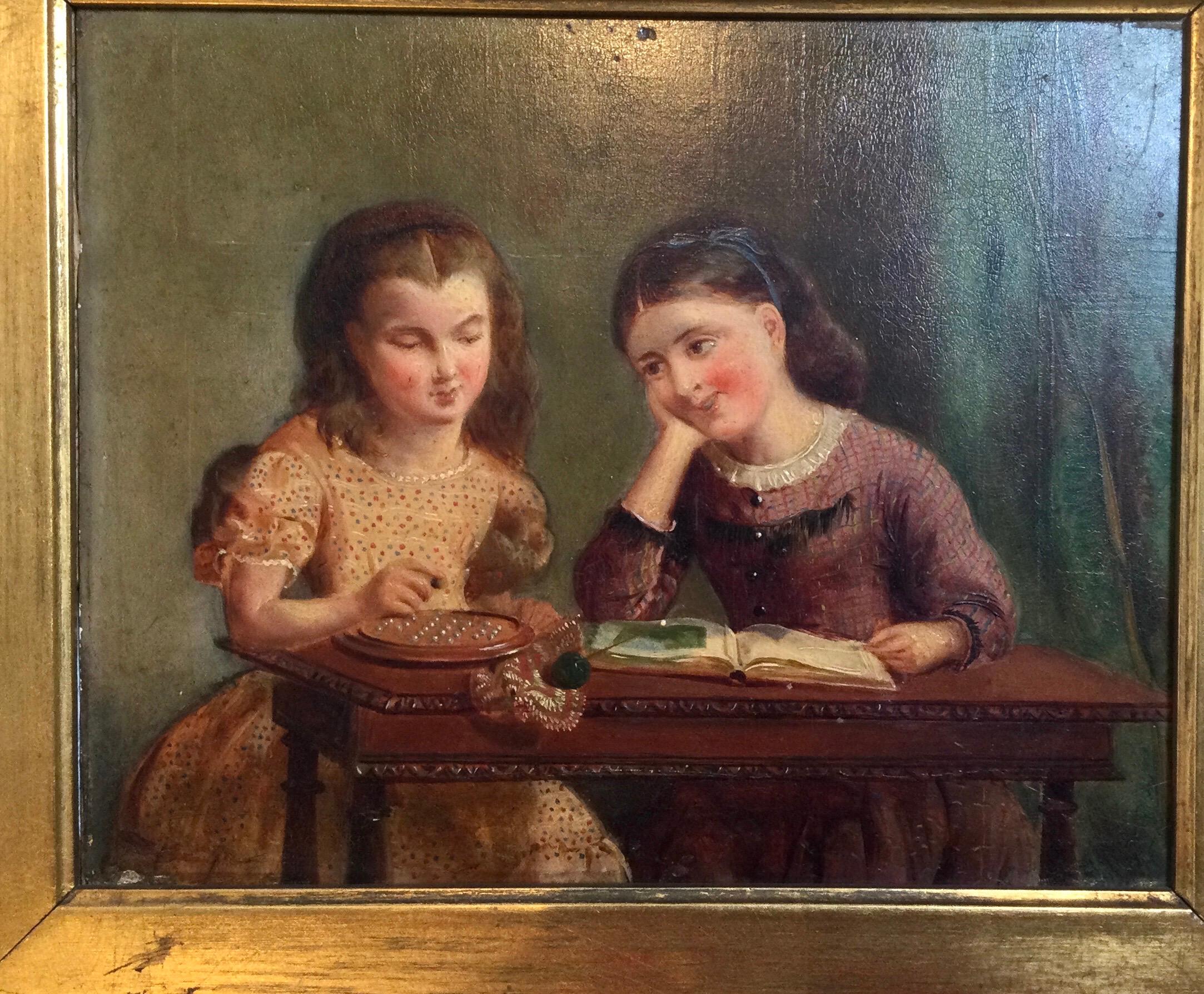 Mid-19th Century Pair of English Oil Paintings on Board, Early Frames 3