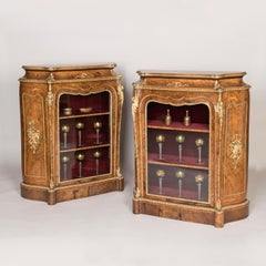 Mid-19th Century Pair of Figured Burr Walnut and Glass Panel Cabinets by Gillows