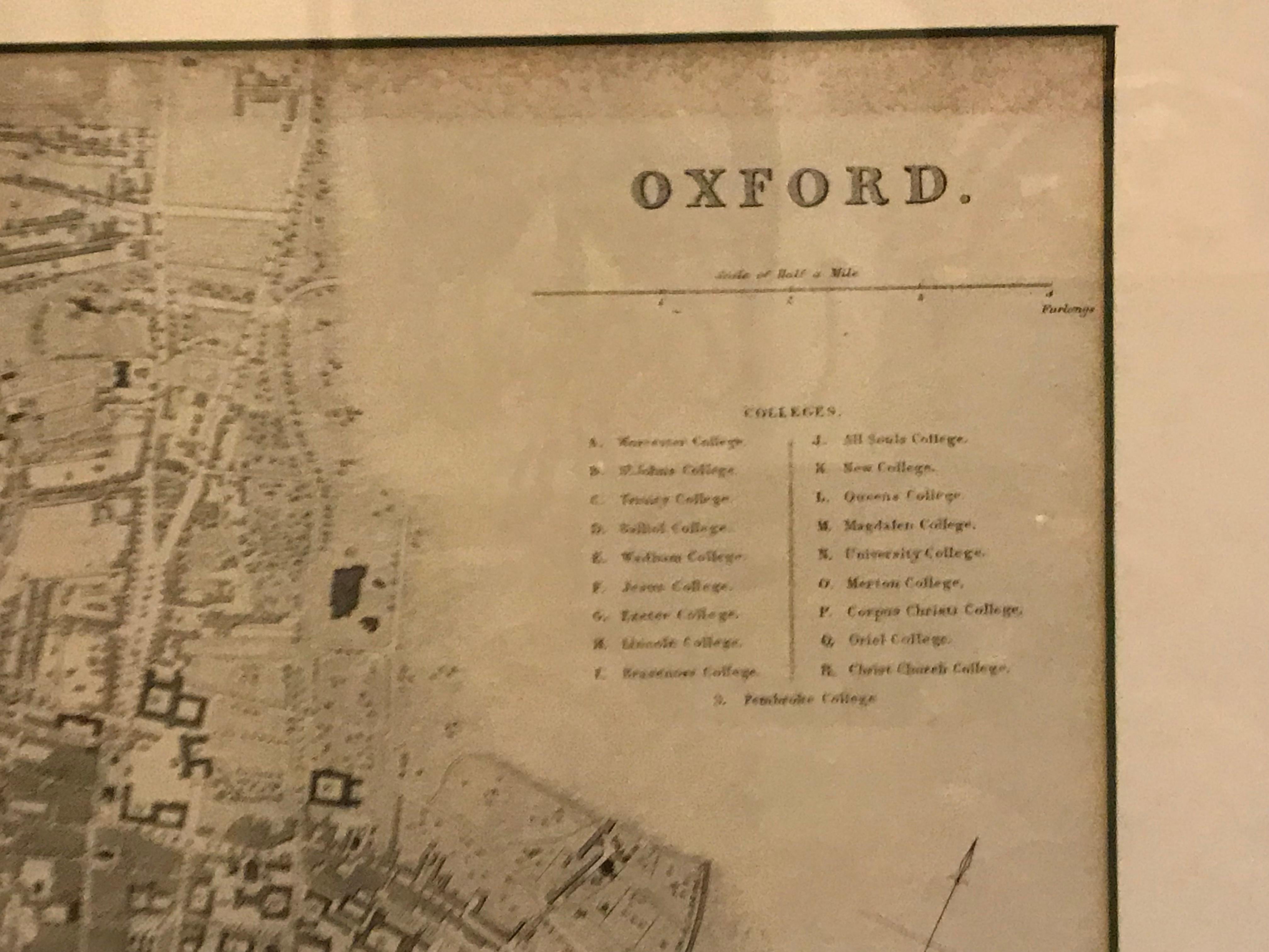 Victorian Mid 19th Century Pair of Framed English Maps of Oxford and Cambridge For Sale