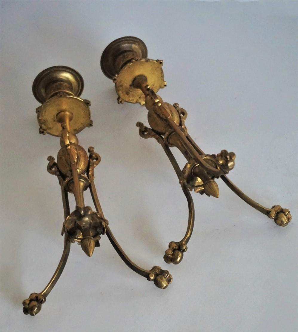 Mid-19th Century Pair of French Empire Style Gilt Bronze Candleholders For Sale 9