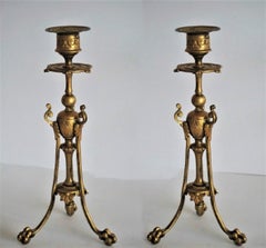Mid-19th Century Pair of French Empire Style Gilt Bronze Candleholders