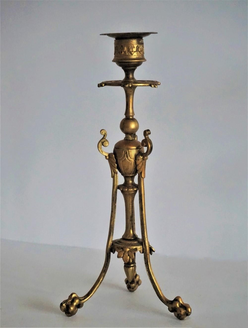 Mid-19th Century Pair of French Empire Style Gilt Bronze Candleholders For Sale 3