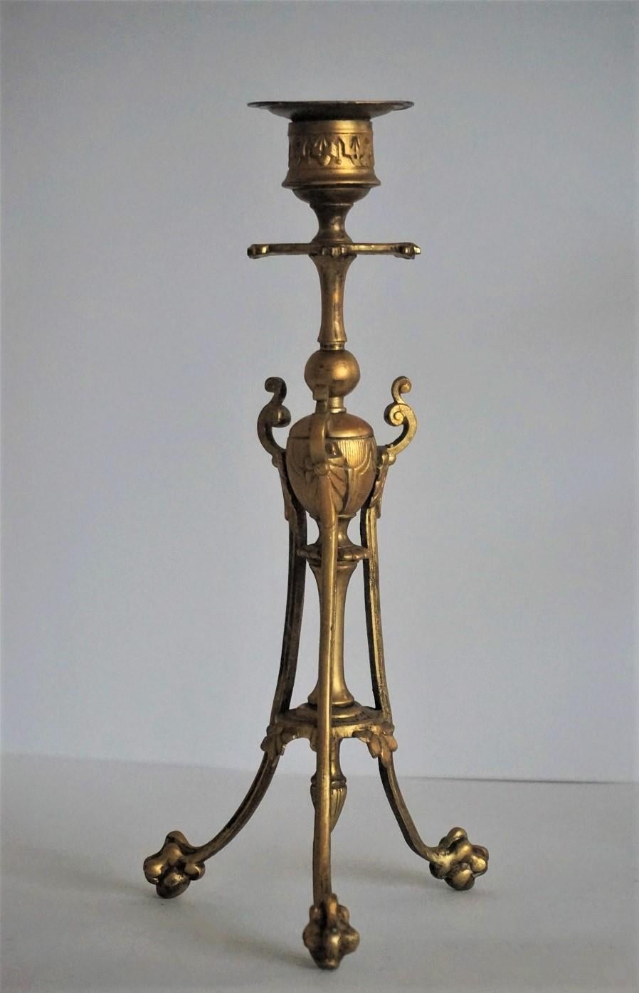 Mid-19th Century Pair of French Empire Style Gilt Bronze Candleholders 4
