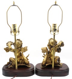 Mid-19th Century Pair of French Fireplace Chenets Mounted as Lamps