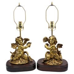 Antique Mid-19th Century Pair of French Fireplace Chenets Mounted as Lamps