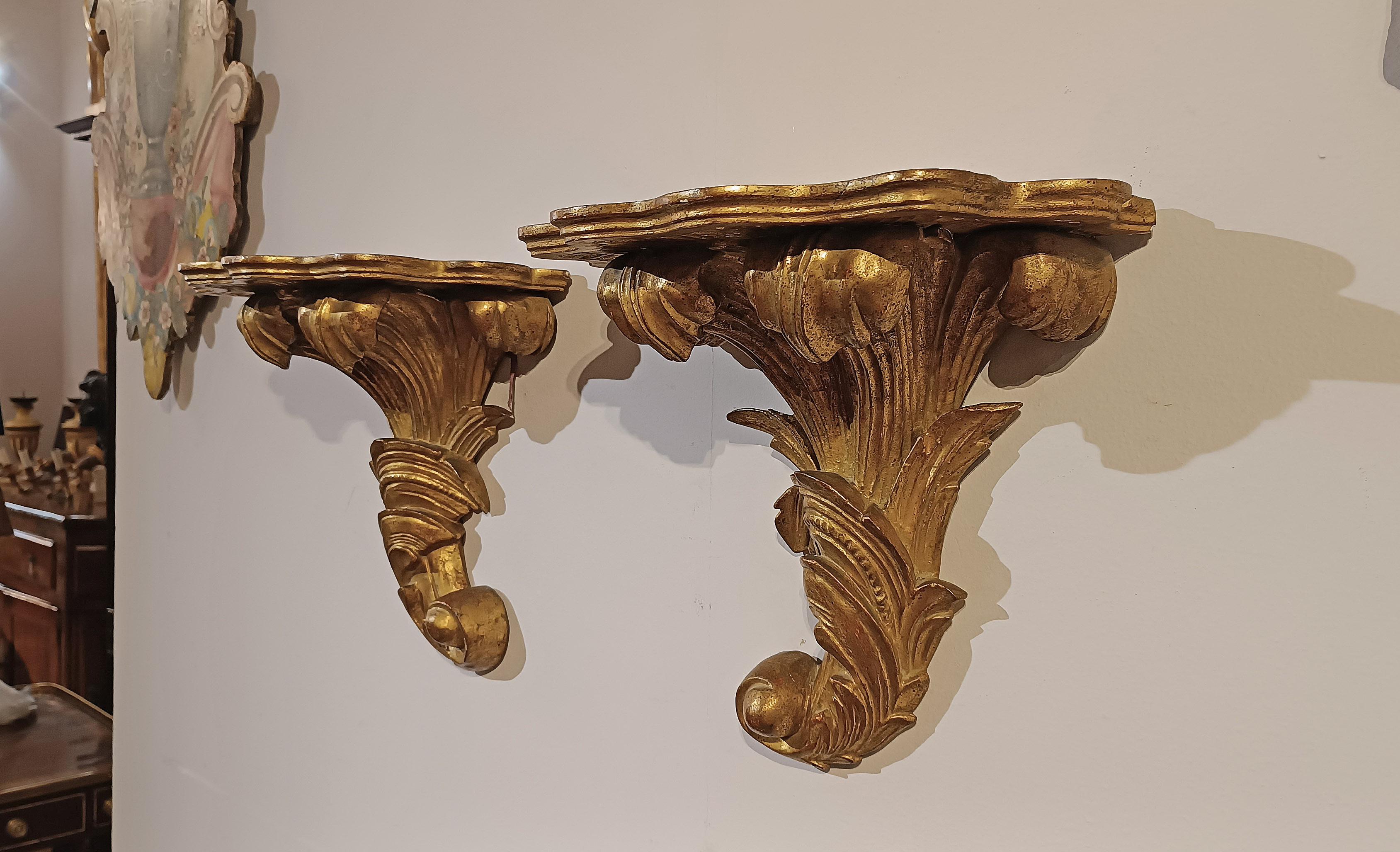 Italian MID-19th CENTURY PAIR OF GILDED WOODEN SHELVES For Sale