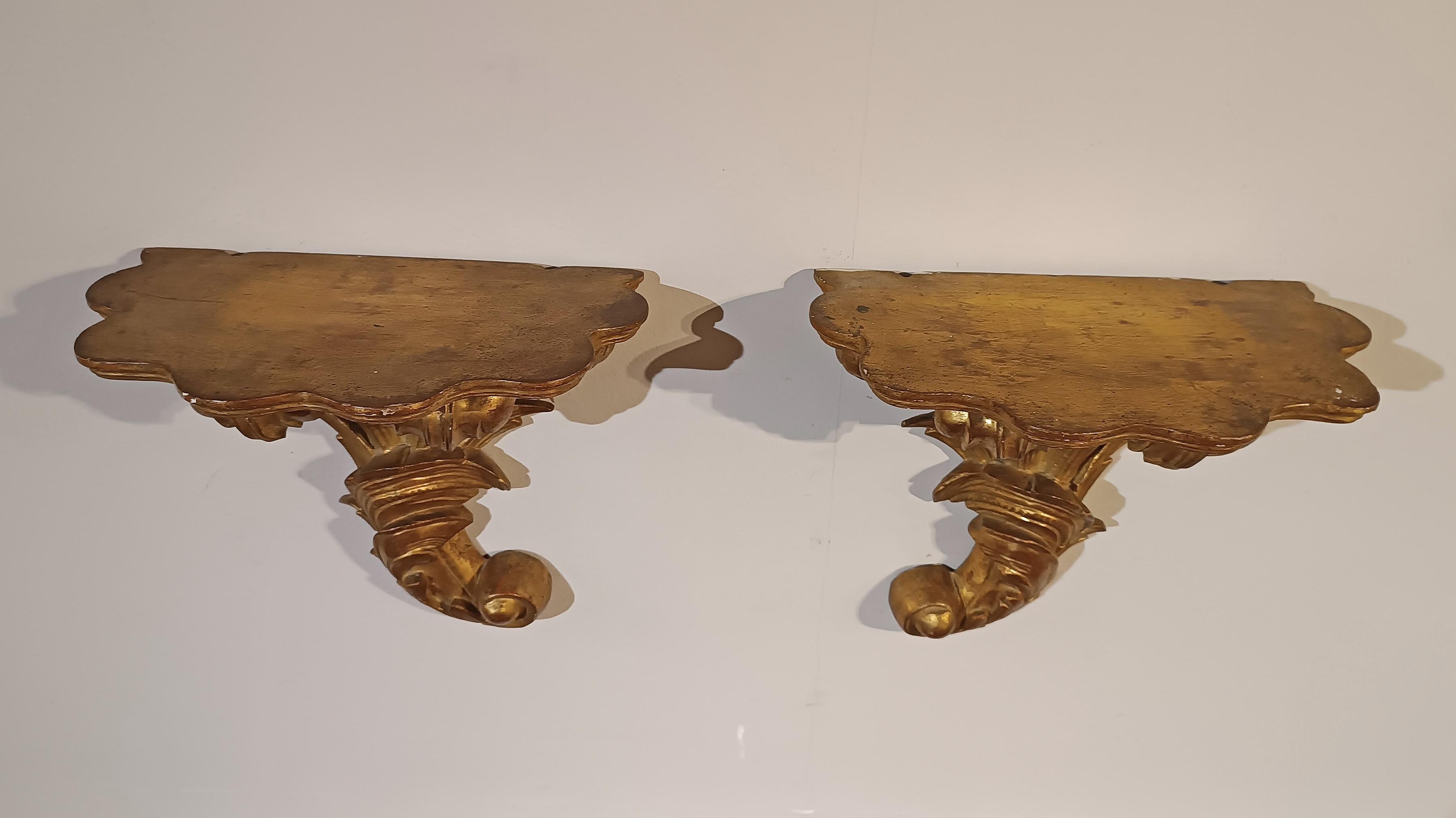 Hand-Carved MID-19th CENTURY PAIR OF GILDED WOODEN SHELVES For Sale