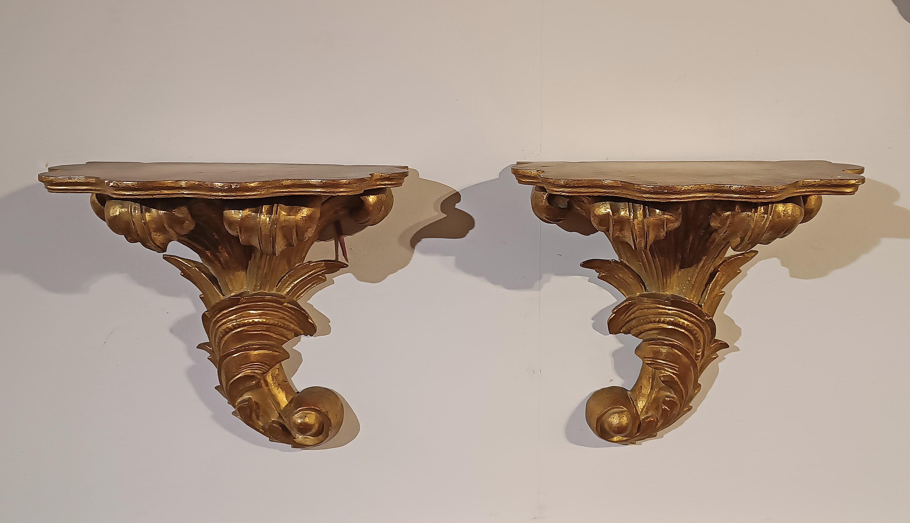 19th Century MID-19th CENTURY PAIR OF GILDED WOODEN SHELVES For Sale