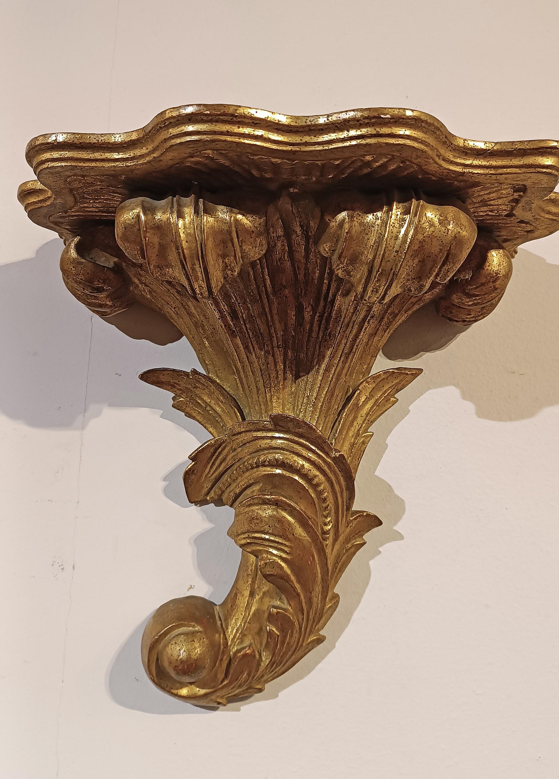 Gold Leaf MID-19th CENTURY PAIR OF GILDED WOODEN SHELVES For Sale