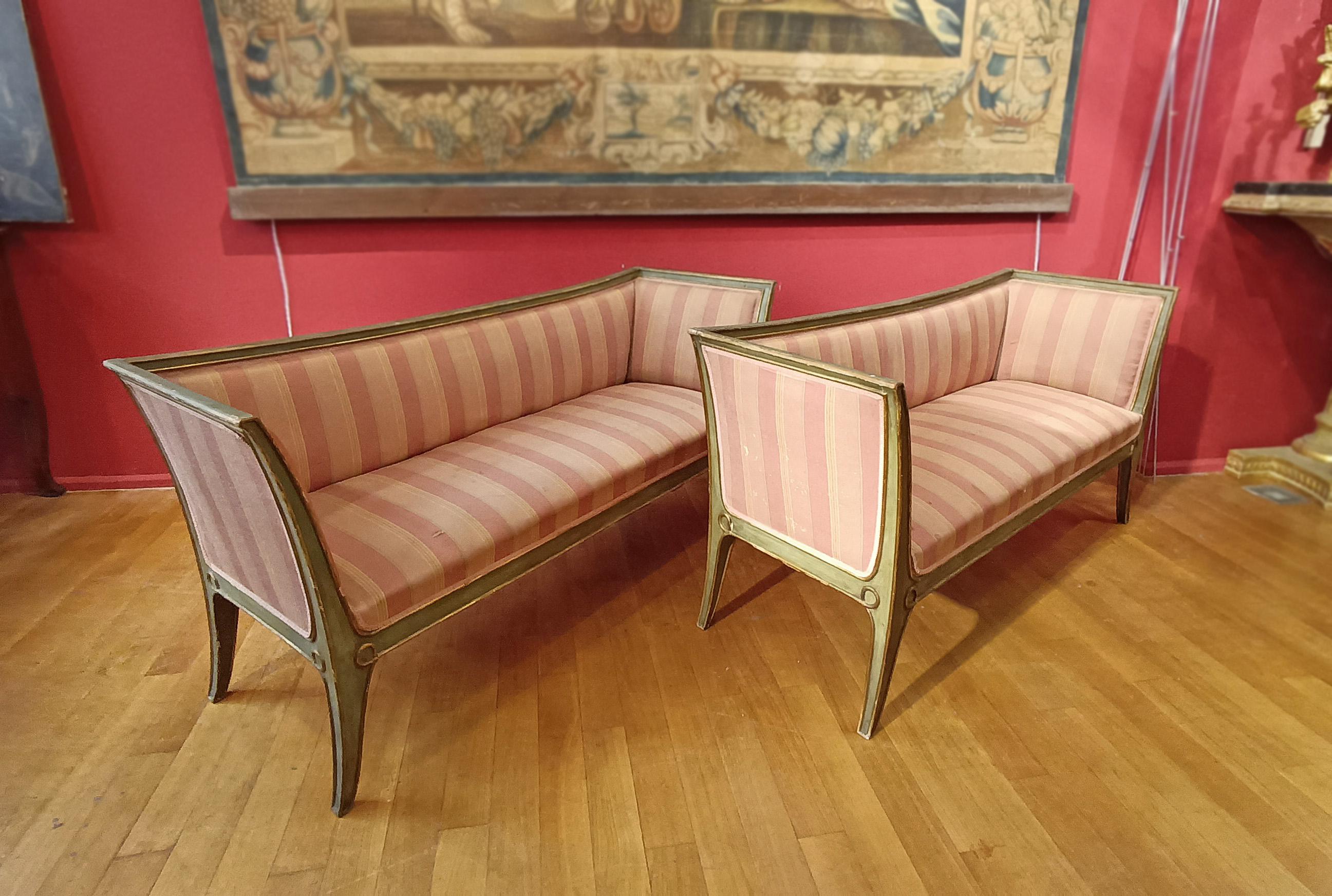 Directoire MID-19th CENTURY PAIR OF GILT AND LACQUERED SOFAS For Sale
