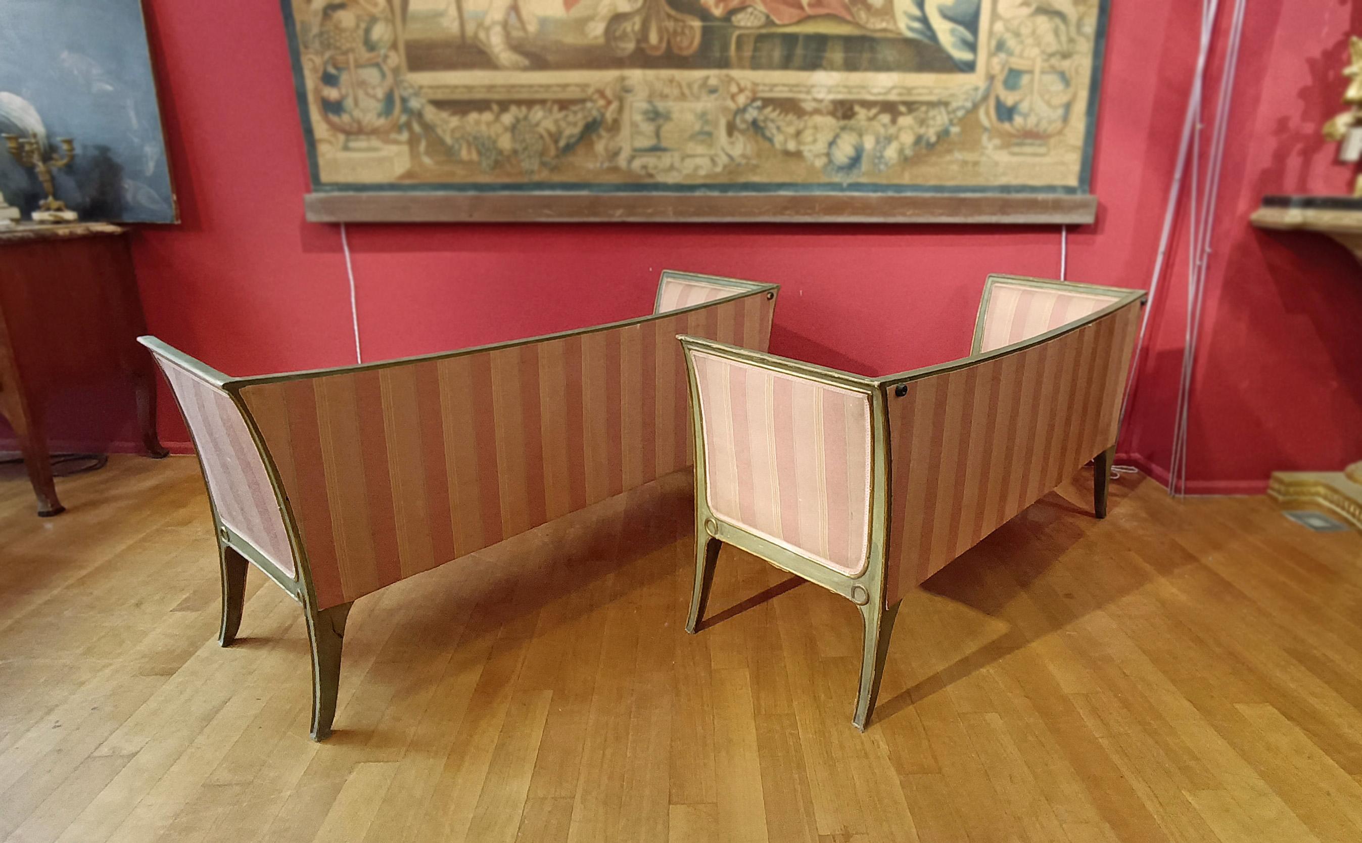 Italian MID-19th CENTURY PAIR OF GILT AND LACQUERED SOFAS For Sale