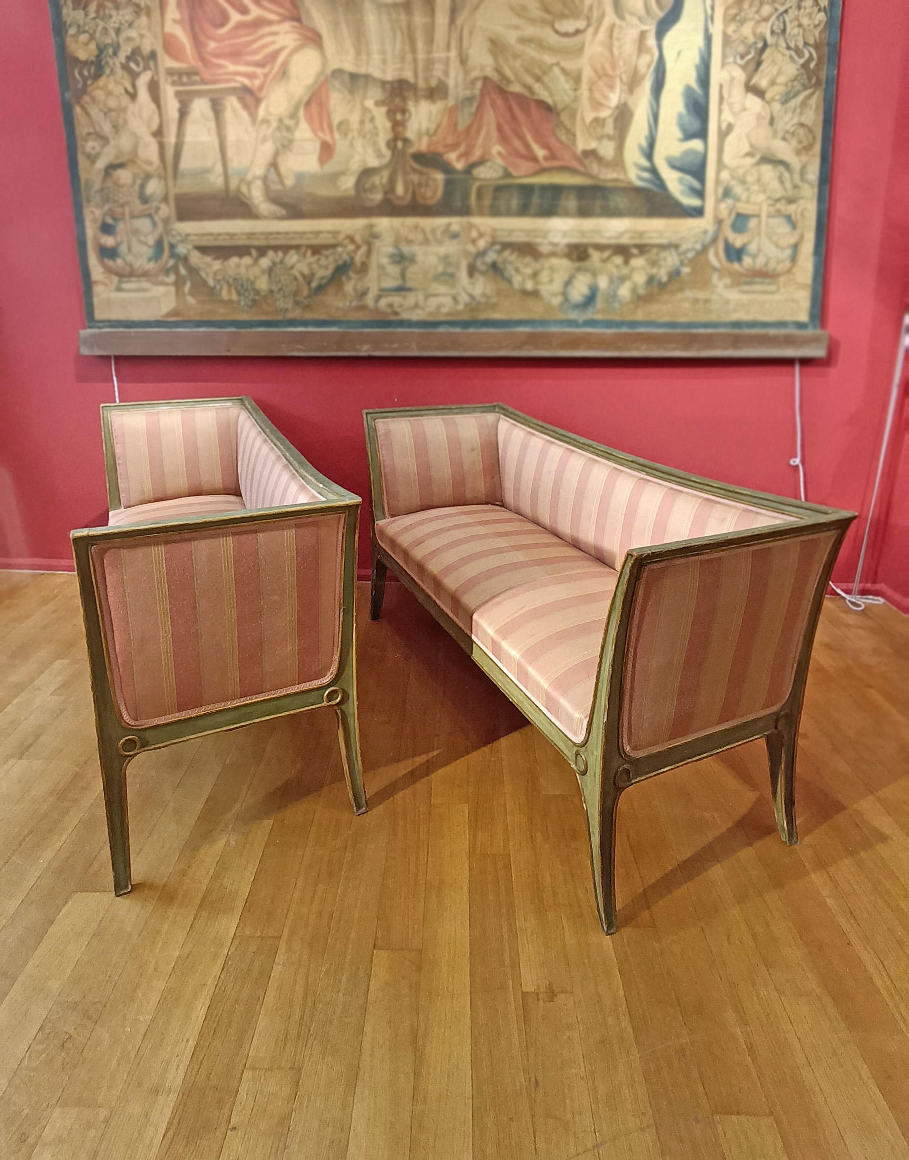 Hand-Carved MID-19th CENTURY PAIR OF GILT AND LACQUERED SOFAS For Sale