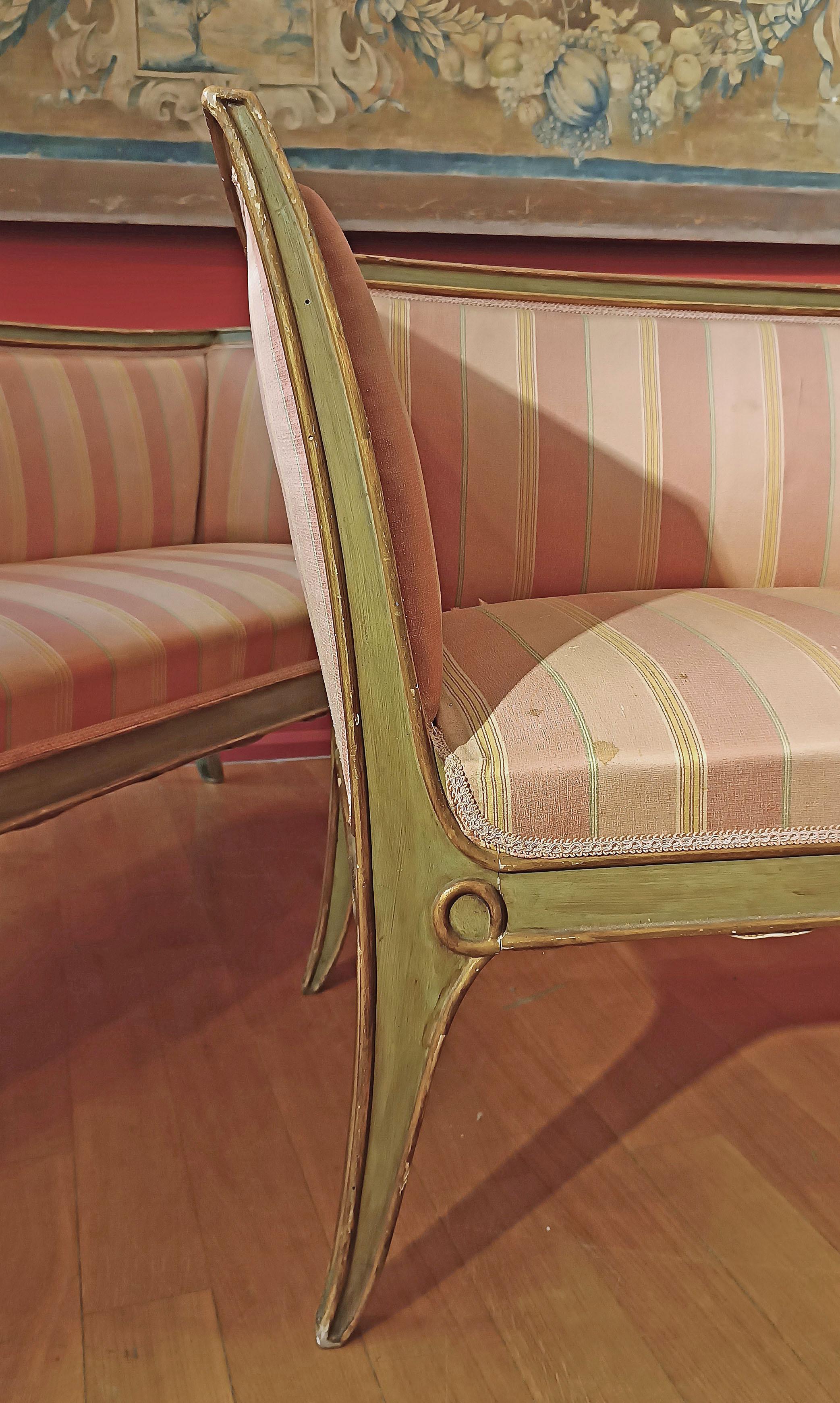 Fabric MID-19th CENTURY PAIR OF GILT AND LACQUERED SOFAS For Sale