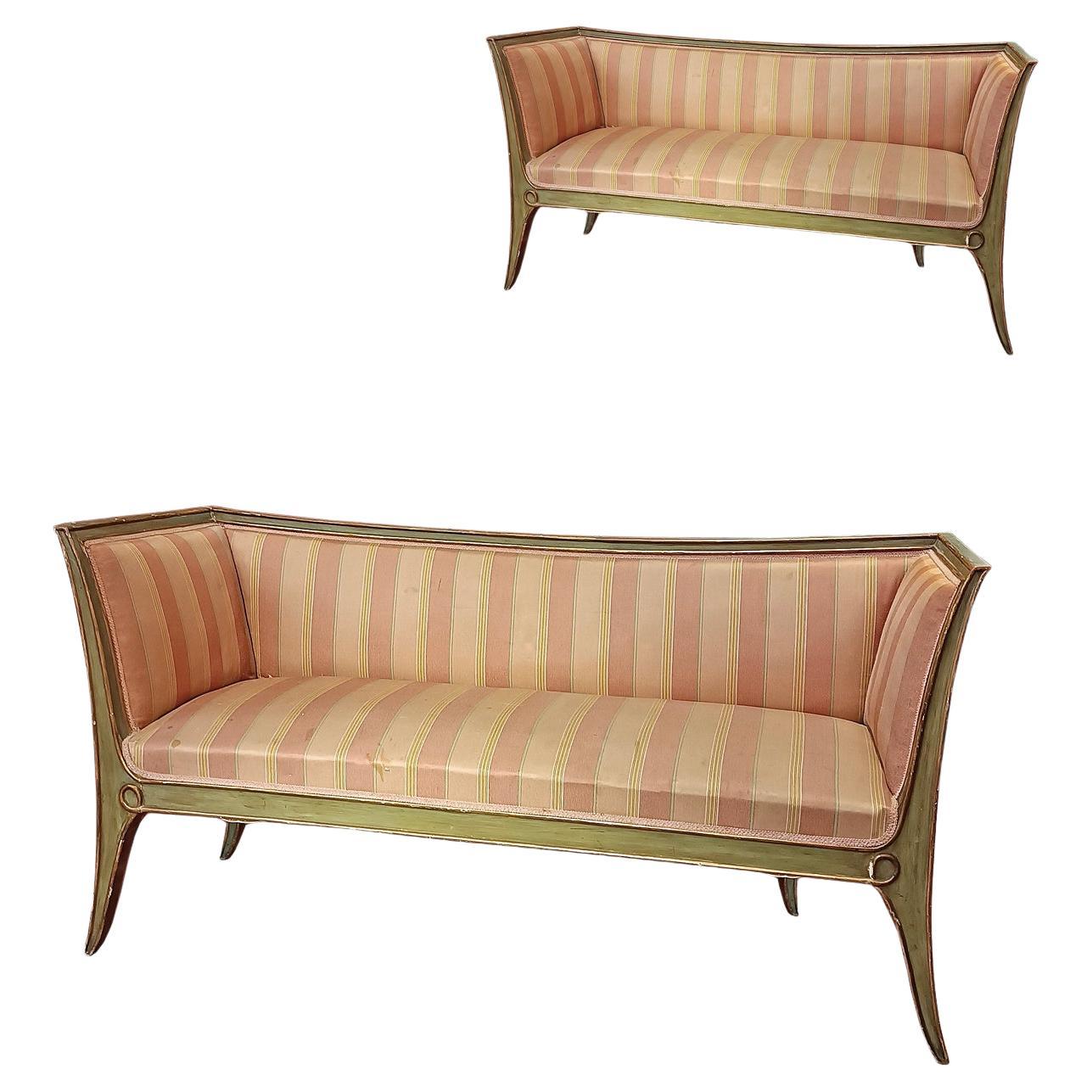MID-19th CENTURY PAIR OF GILT AND LACQUERED SOFAS For Sale