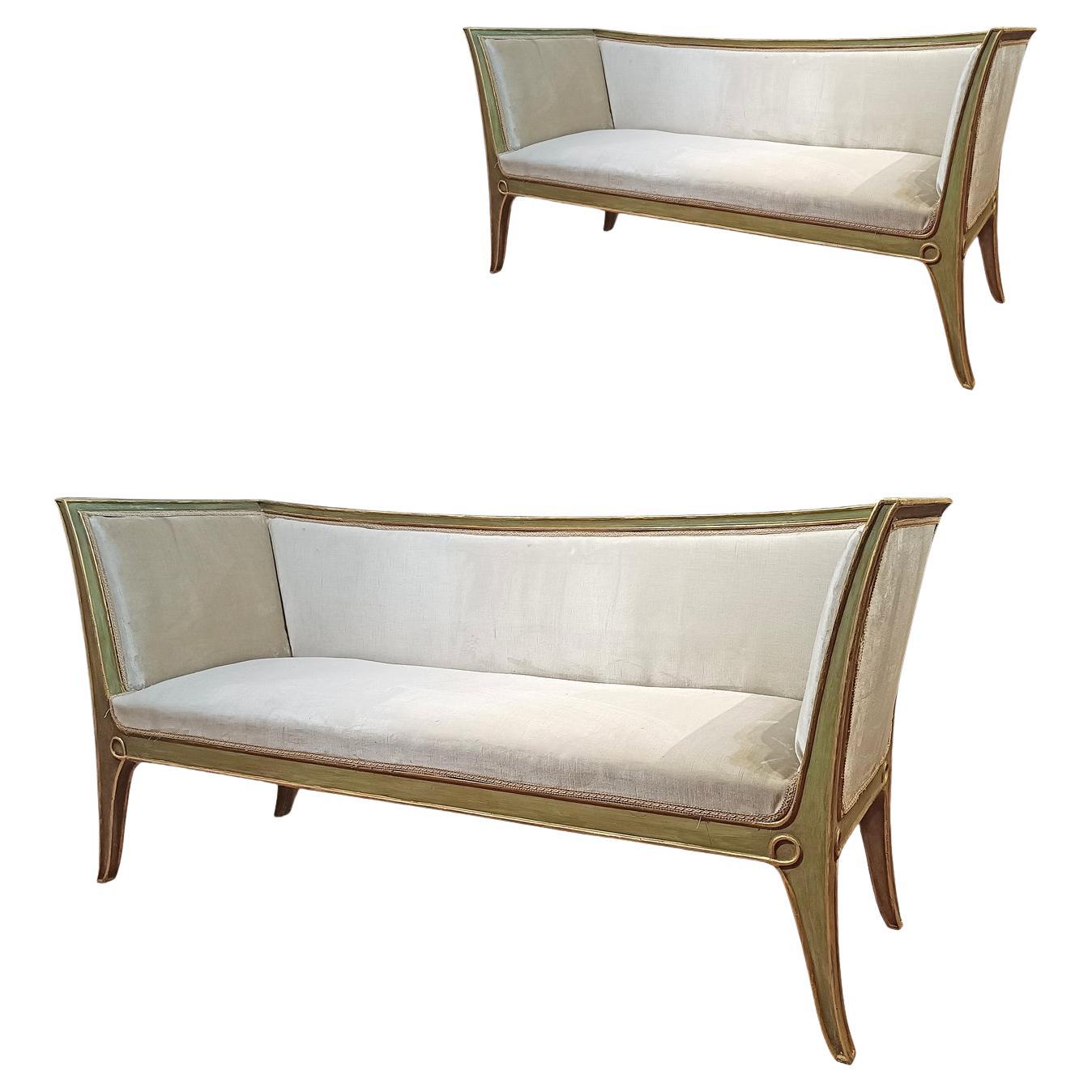 MID-19th CENTURY PAIR OF GILT AND LACQUERED SOFAS