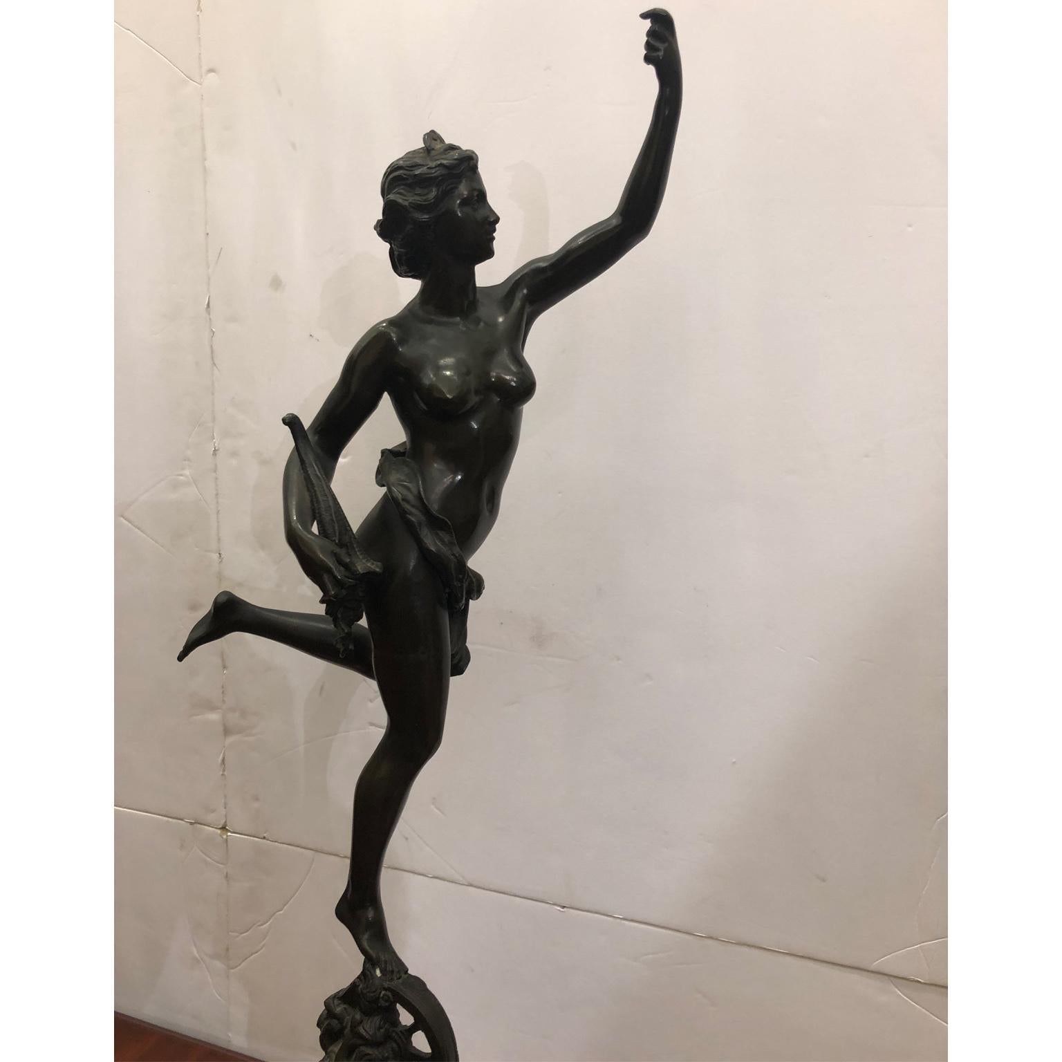 Mid-19th Century Pair of Italian Bronze Sculptures Mercury and Fortune For Sale 5