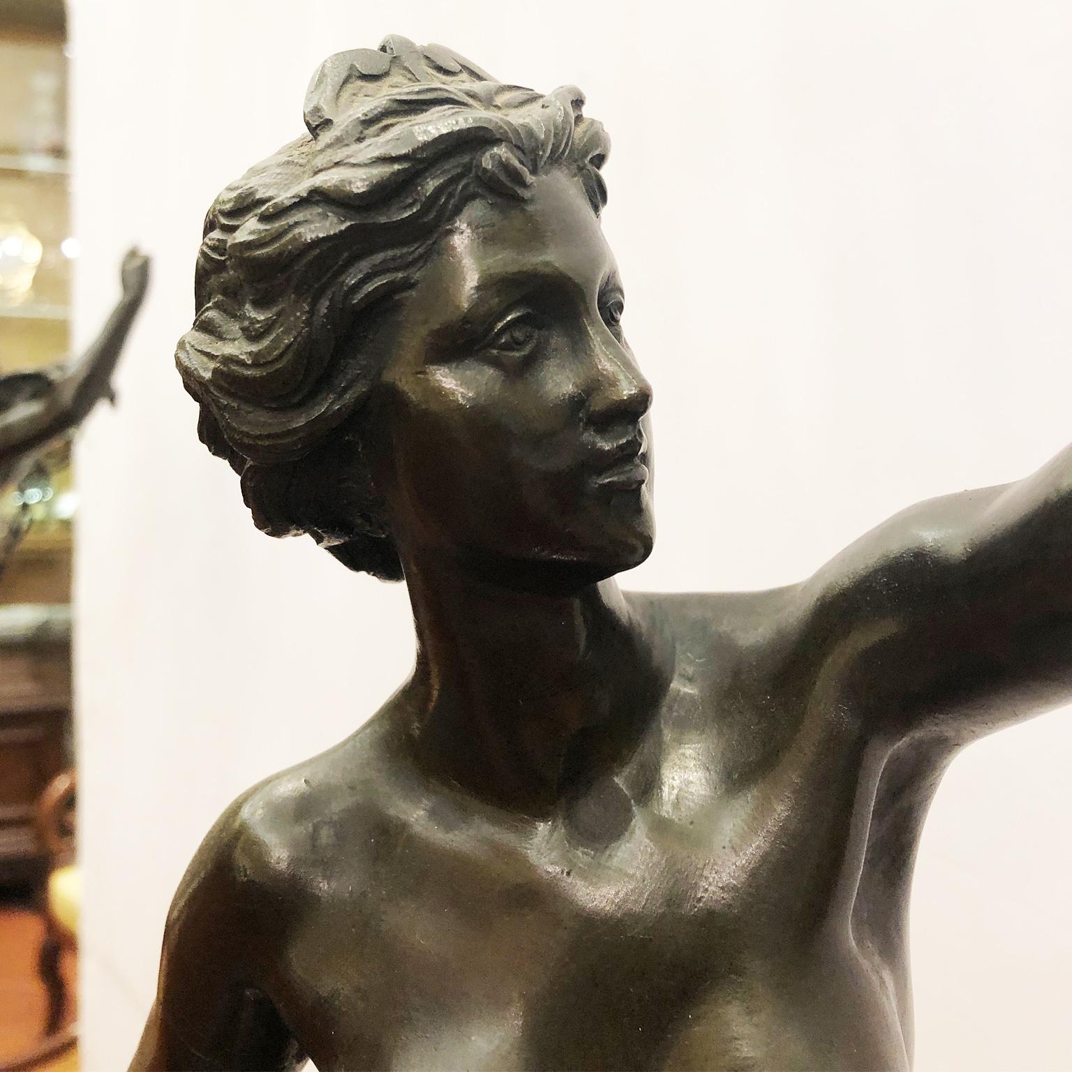 Mid-19th Century Pair of Italian Bronze Sculptures Mercury and Fortune For Sale 6