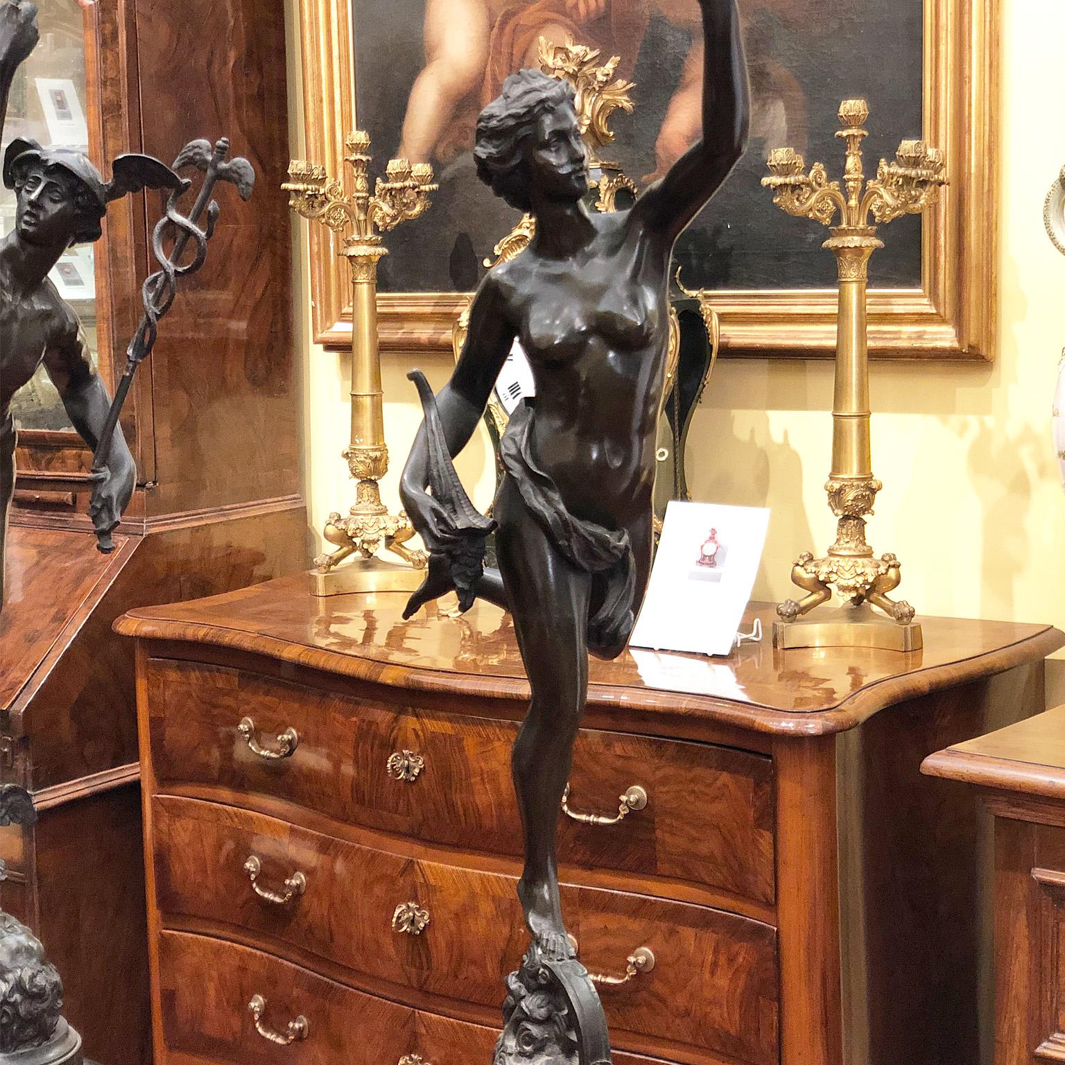 Mid-19th Century Pair of Italian Bronze Sculptures Mercury and Fortune For Sale 10