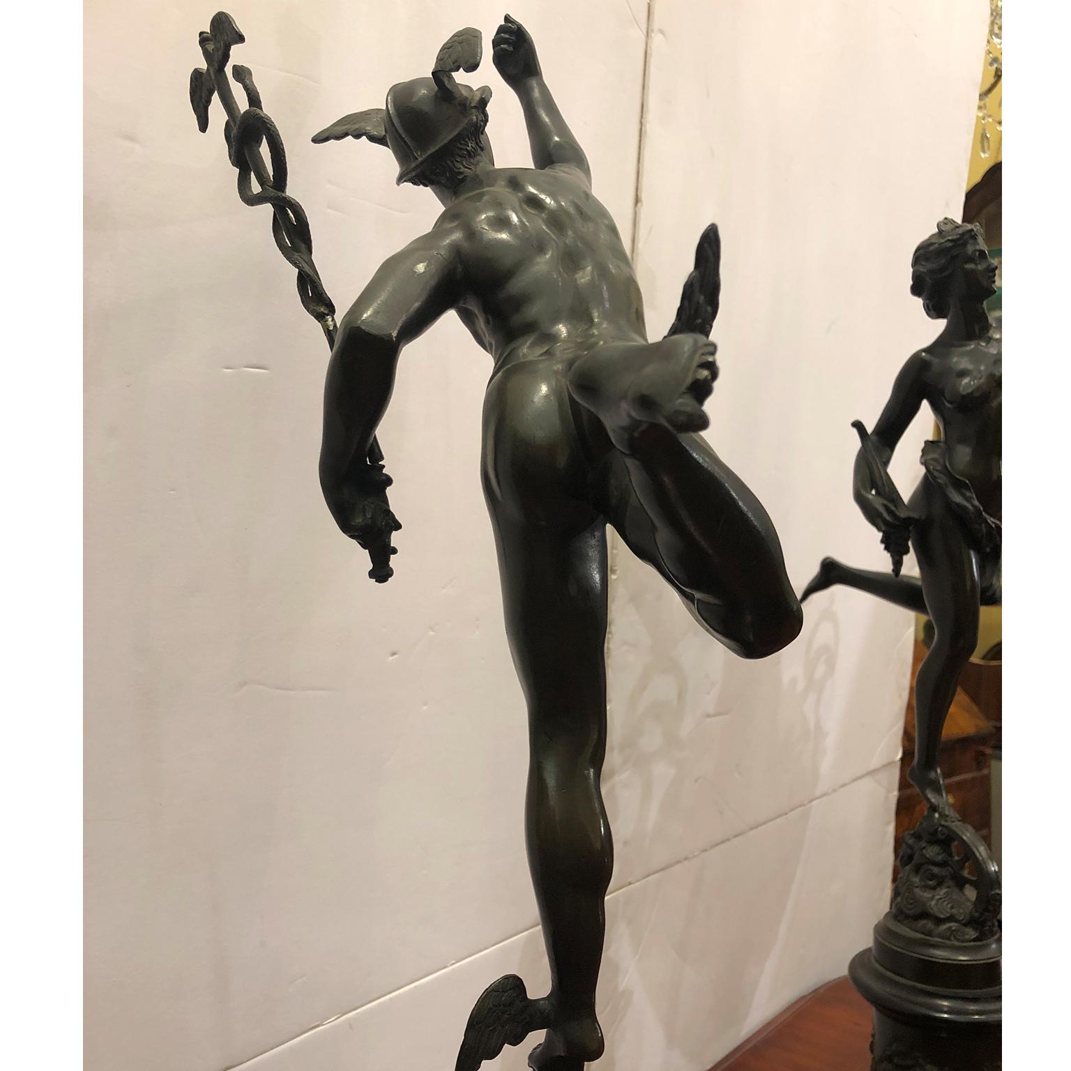 Mid-19th Century Pair of Italian Bronze Sculptures Mercury and Fortune In Good Condition For Sale In Firenze, IT