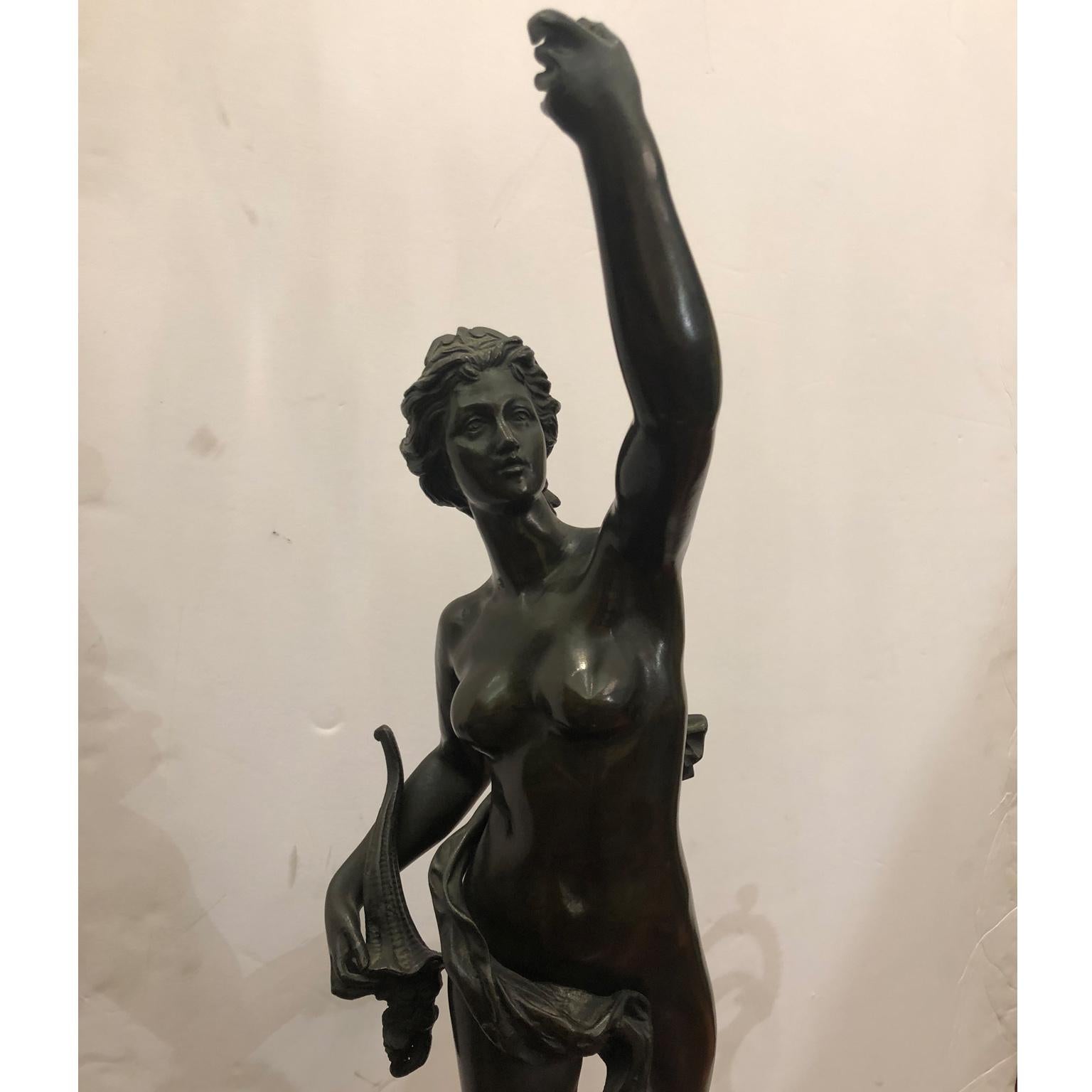 Mid-19th Century Pair of Italian Bronze Sculptures Mercury and Fortune For Sale 3