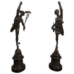 Mid-19th Century Pair of Italian Bronze Sculptures Mercury and Fortune