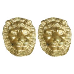 Antique Mid-19th Century Pair of Italian Masks Gilded Lion Head Sculptures from Tuscany