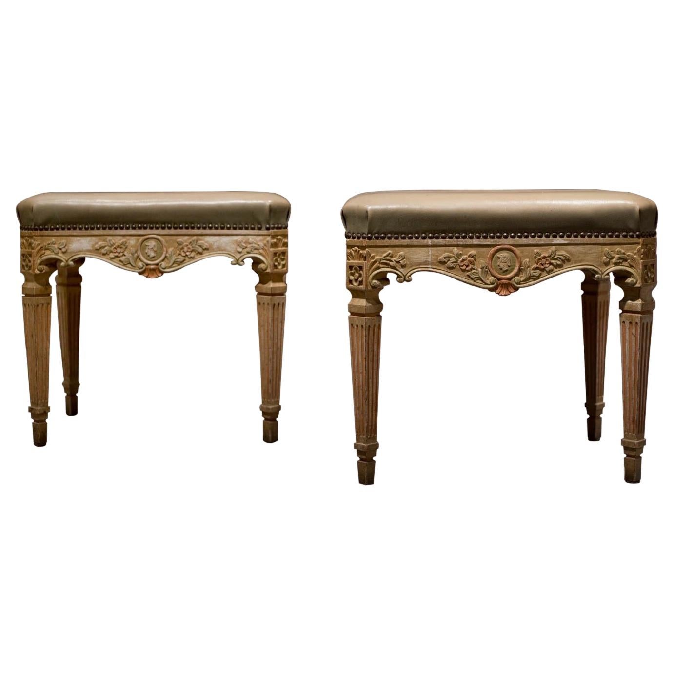Pair of Period Italian Lacquered Wooden Benches 