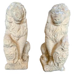 Mid-19th Century Pair of Limestone Lions from France