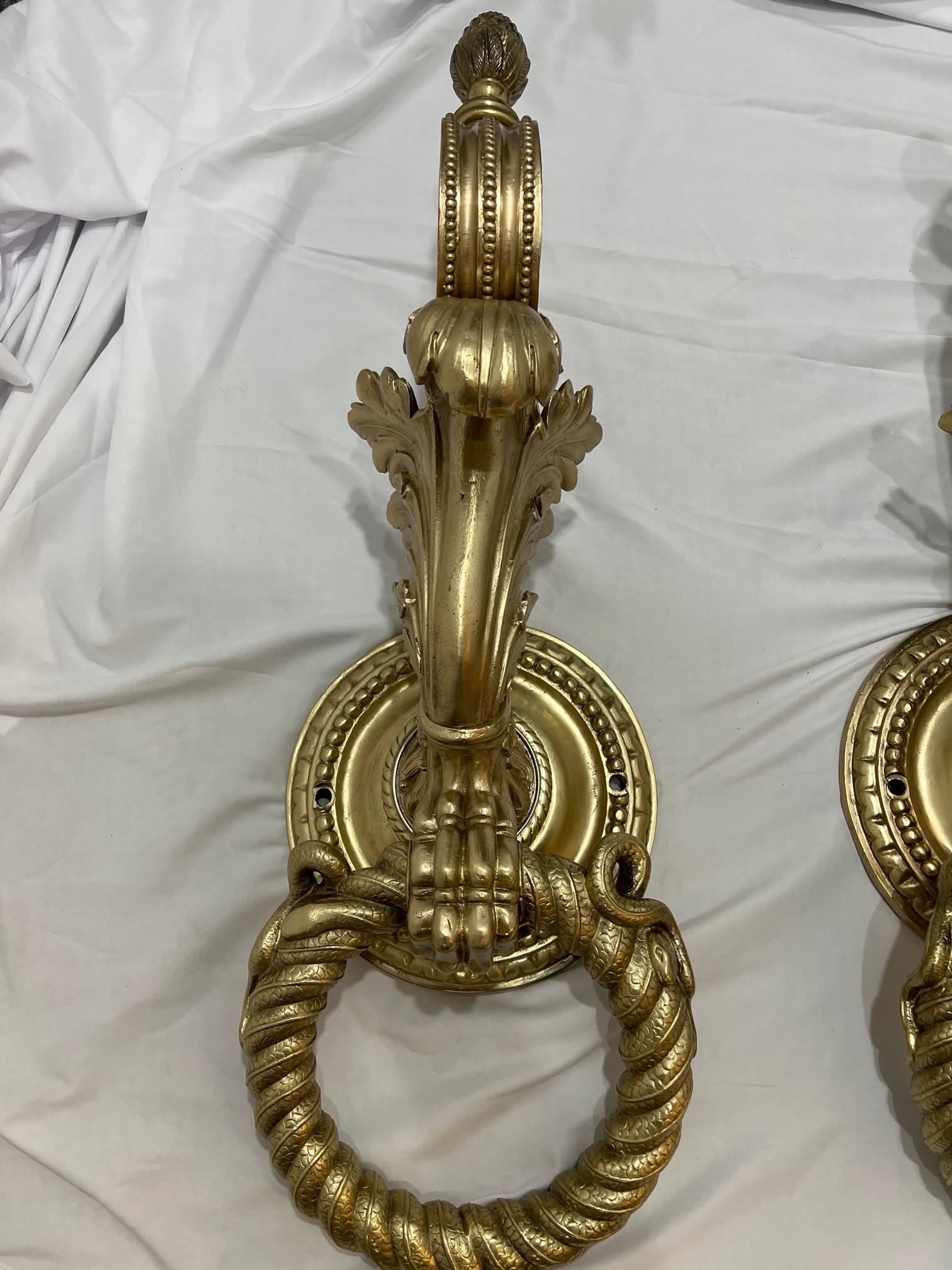 Polished Mid 19th Century Pair of Monumental Antique Architectural Bronze Door Knockers   For Sale