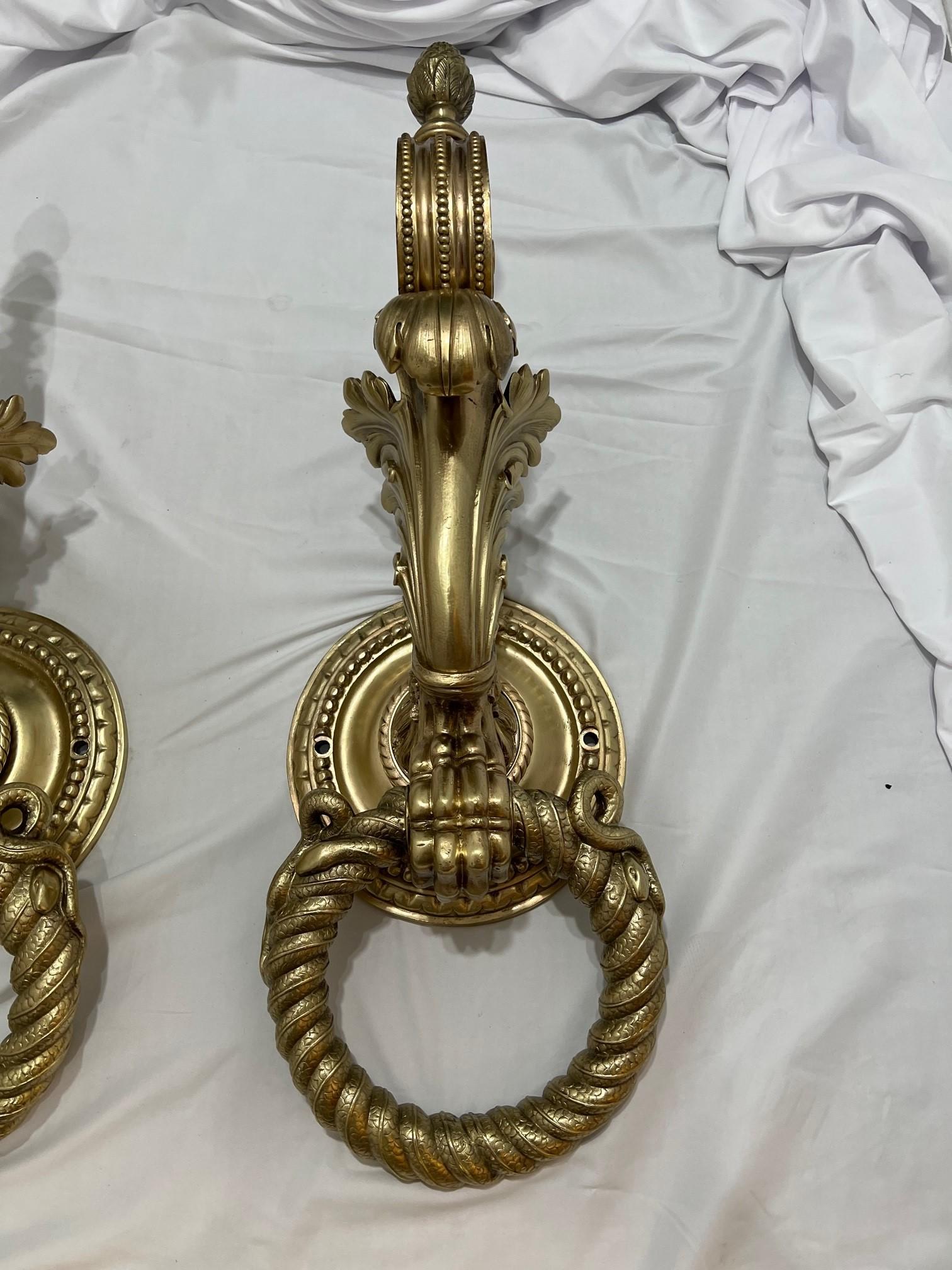 Mid 19th Century Pair of Monumental Antique Architectural Bronze Door Knockers   In Good Condition For Sale In Stamford, CT