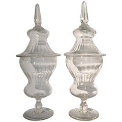 Italy Early-19th Century  Neoclassical Pair Clear Crystal Covered Vases 