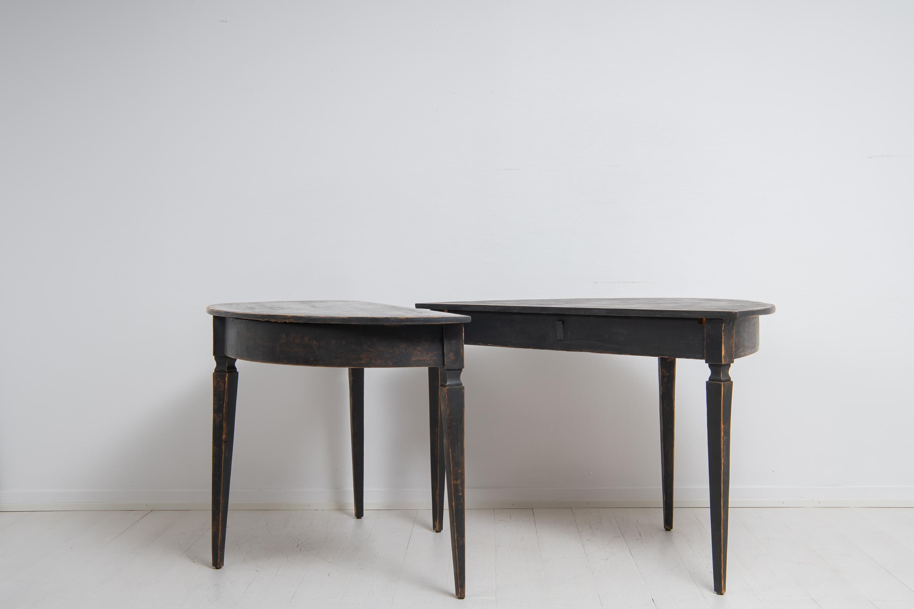 Country Mid 19th Century Pair of Northern Swedish Black Demi-Lune Tables For Sale