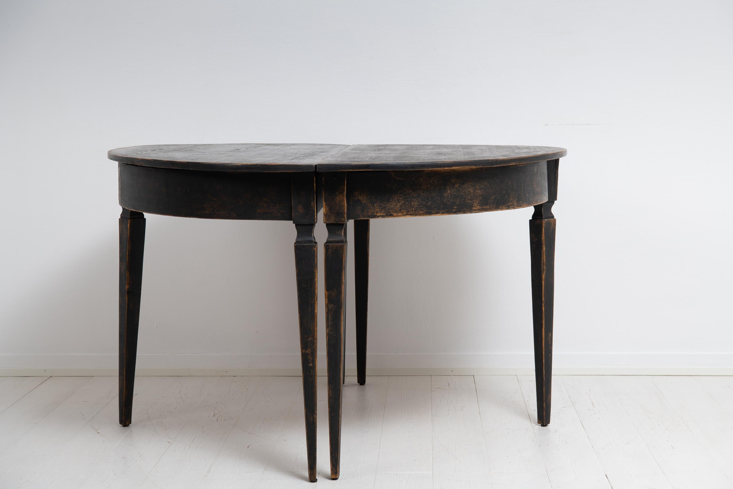 Hand-Crafted Mid 19th Century Pair of Northern Swedish Black Demi-Lune Tables For Sale
