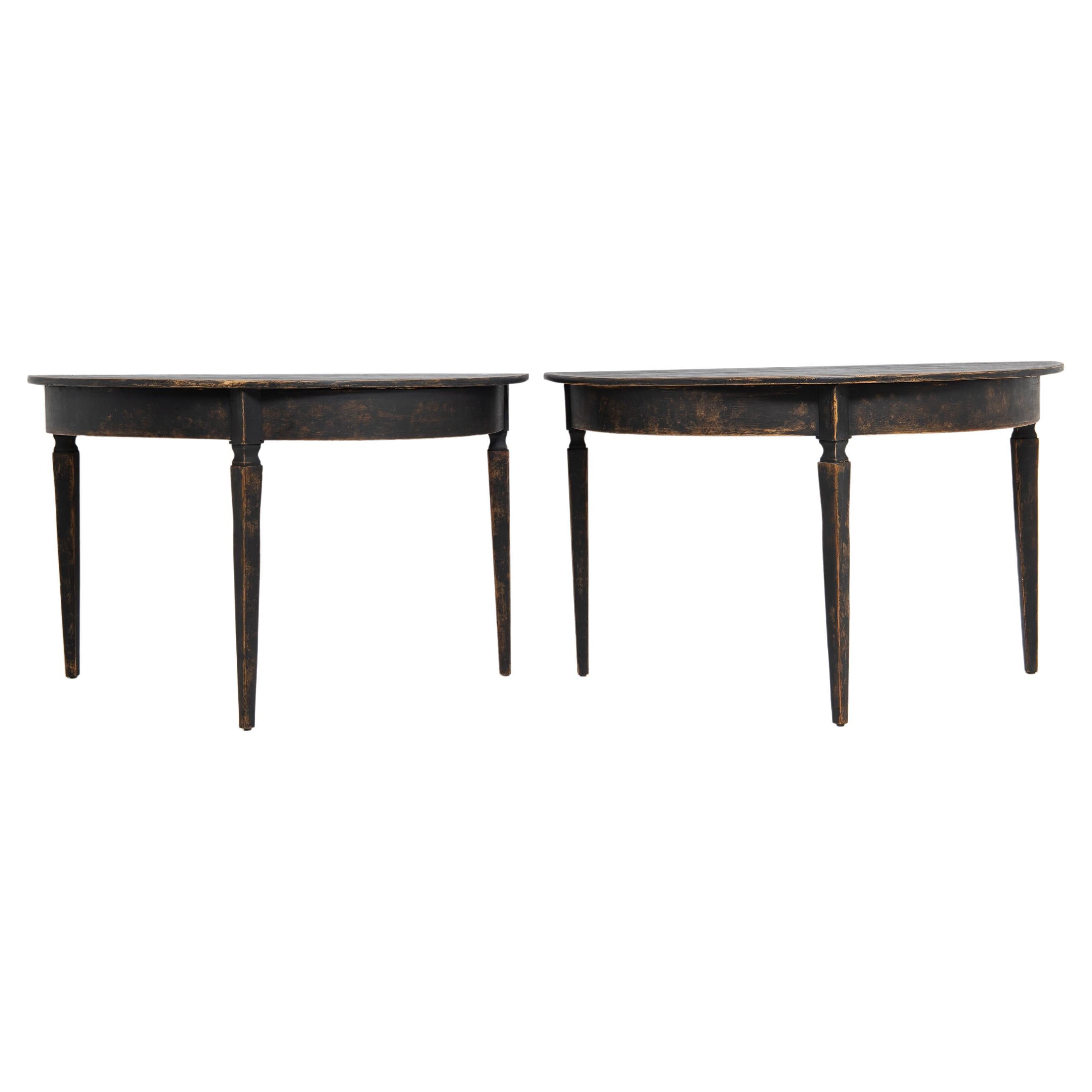 Mid 19th Century Pair of Northern Swedish Black Demi-Lune Tables