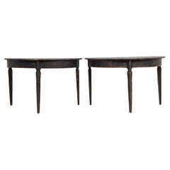 Mid 19th Century Pair of Northern Swedish Black Demi-Lune Tables