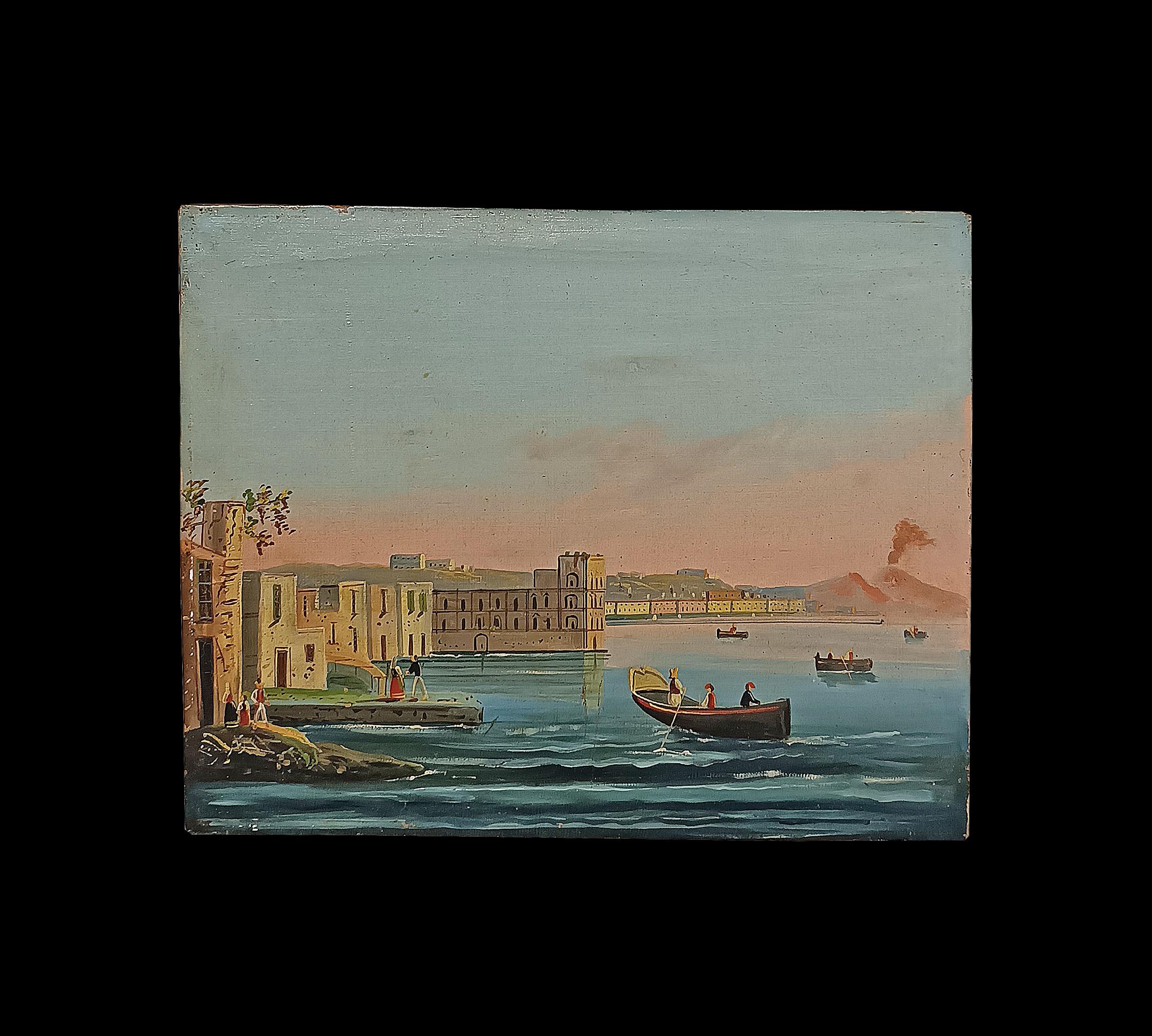Italian MID-19th CENTURY PAIR OF PAINTINGS OF THE GULF OF NAPLES in vendita