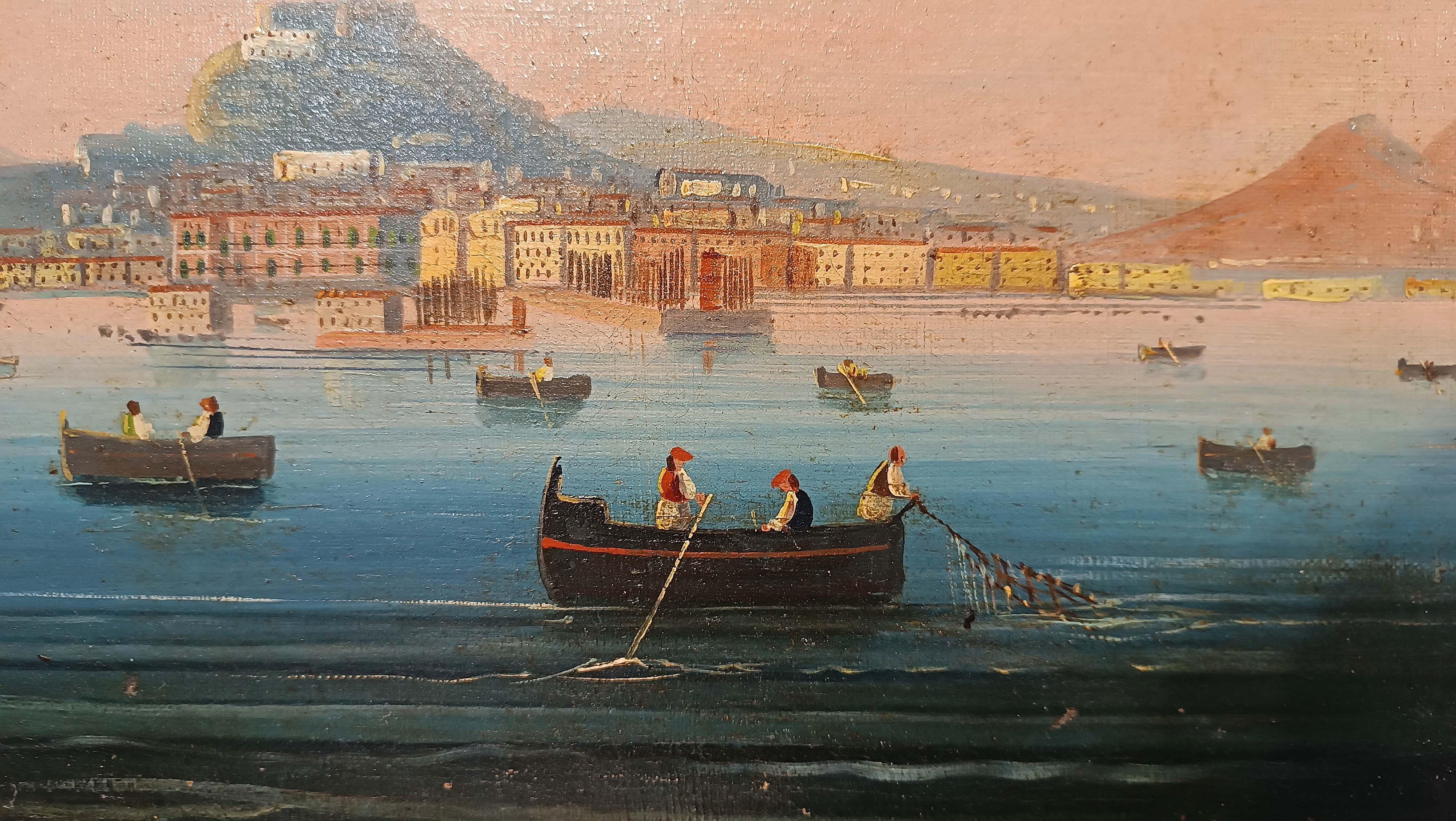 19th Century MID-19th CENTURY PAIR OF PAINTINGS OF THE GULF OF NAPLES in vendita