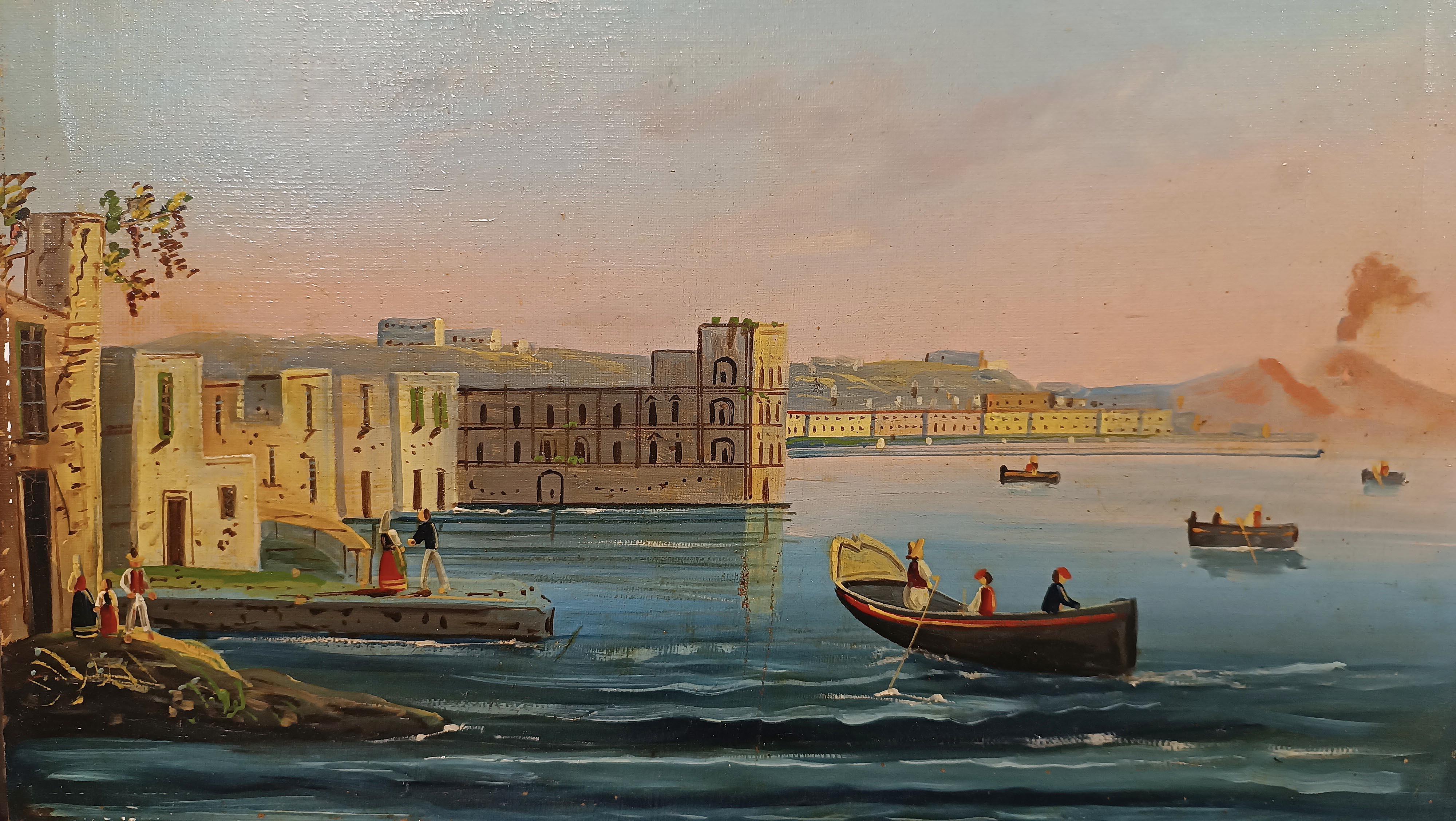 Tela MID-19th CENTURY PAIR OF PAINTINGS OF THE GULF OF NAPLES in vendita