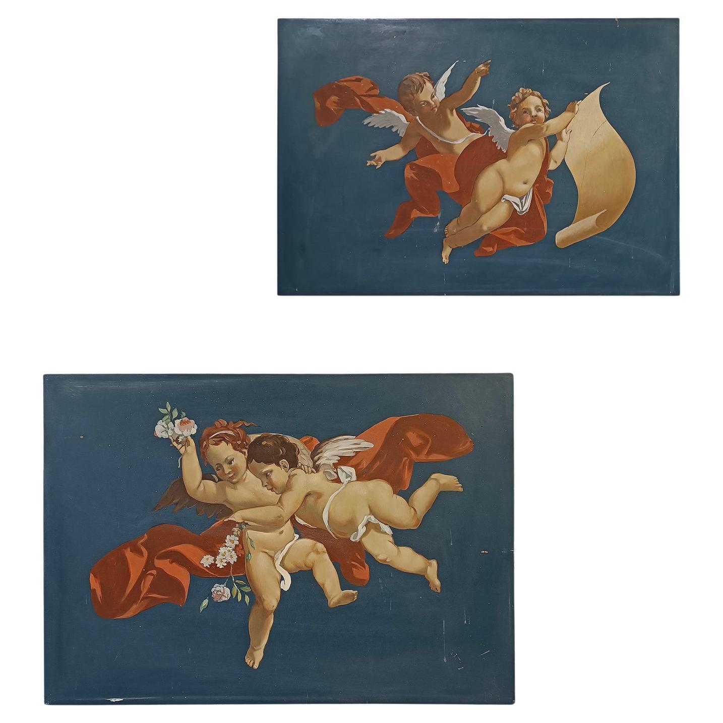 MID-19th CENTURY PAIR OF PAINTINGS ON BRASS