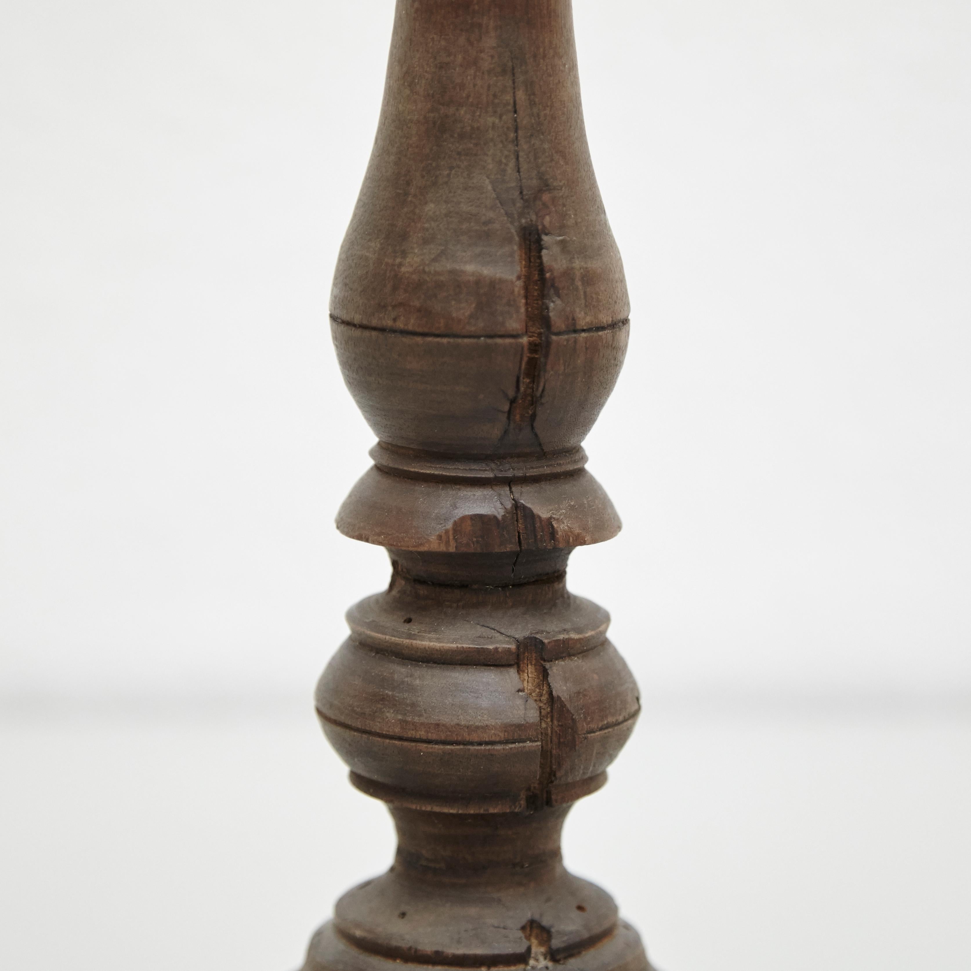 Mid-19th Century Pair of Popular Traditional Rustic Wood Candlesticks For Sale 6