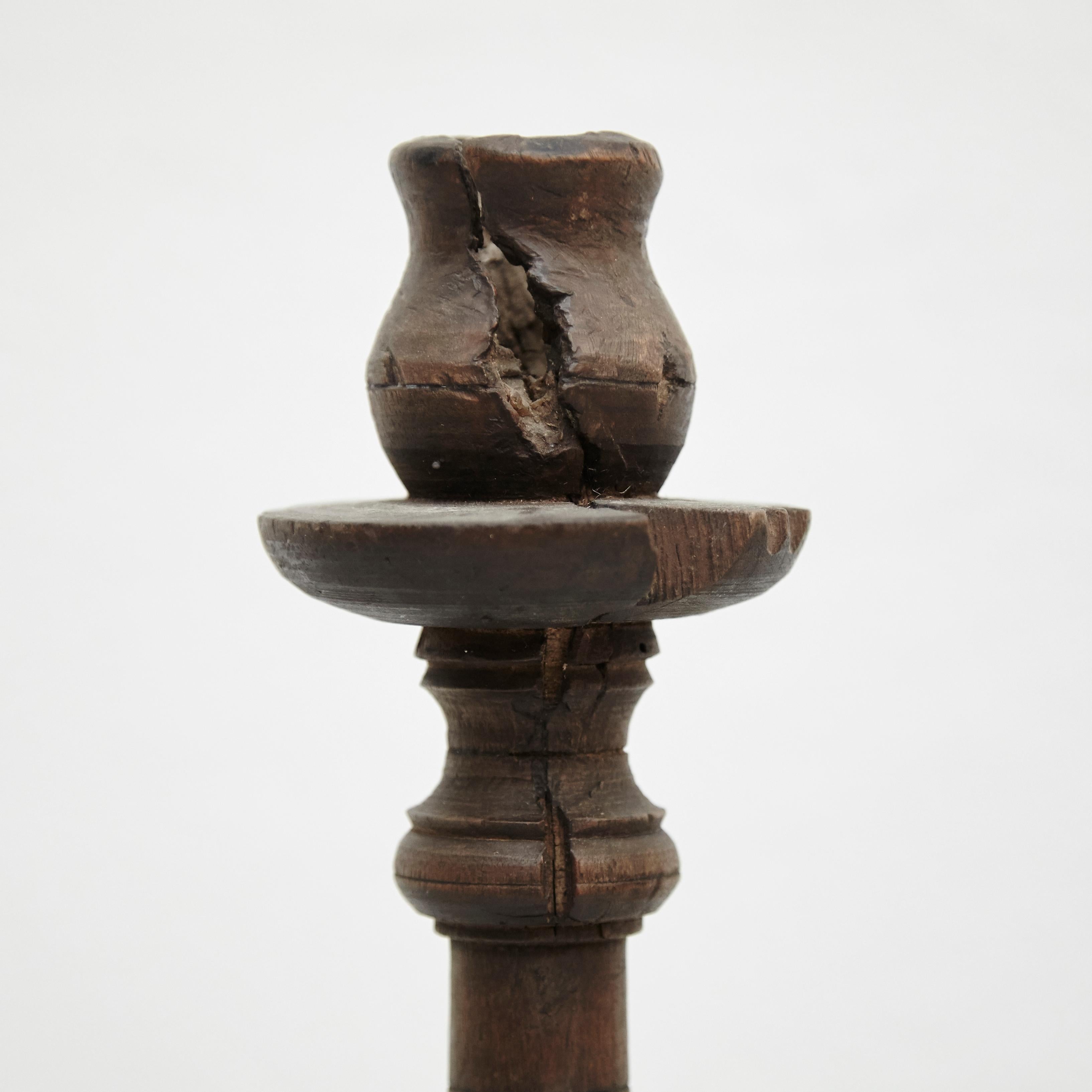 Mid-19th Century Pair of Popular Traditional Rustic Wood Candlesticks For Sale 7