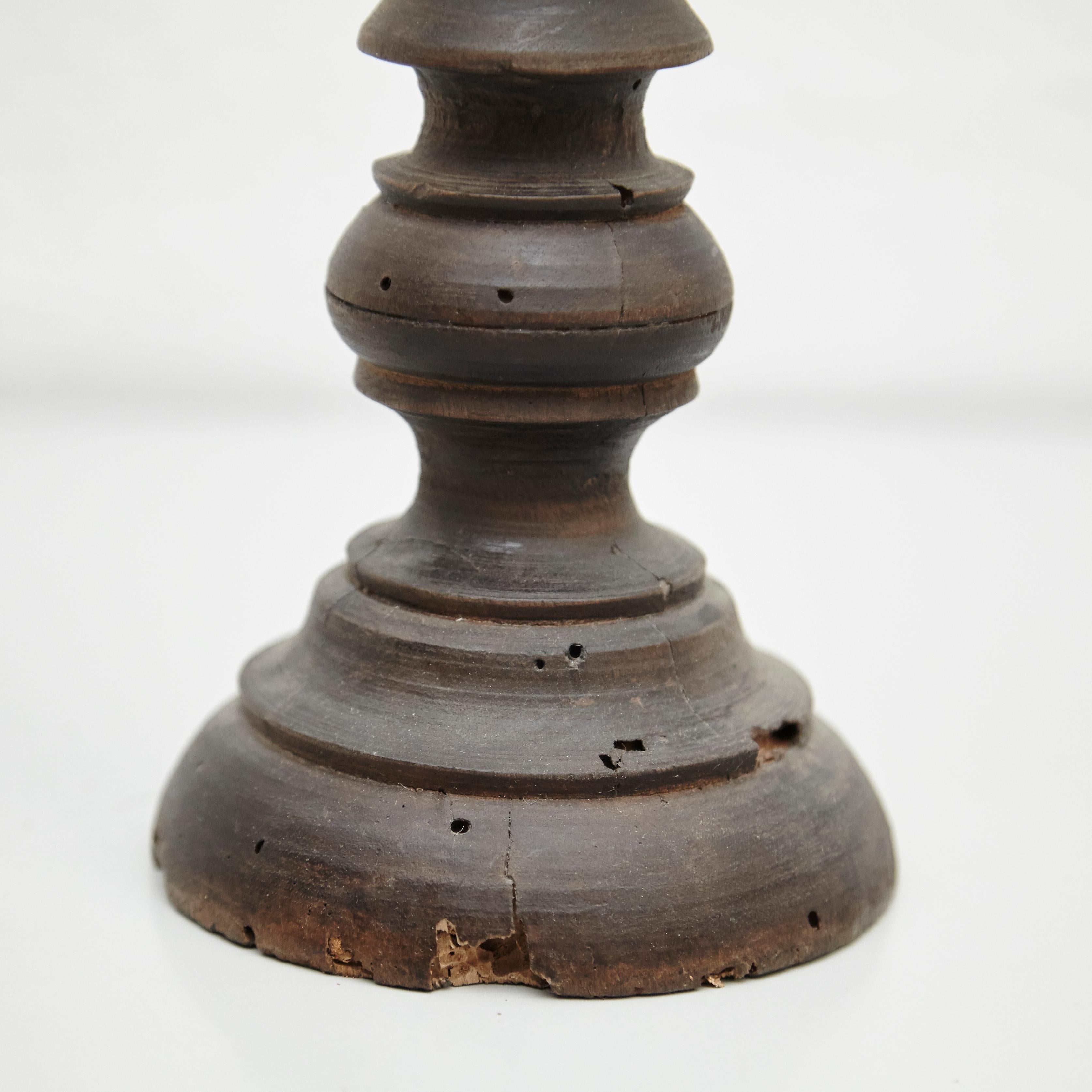French Mid-19th Century Pair of Popular Traditional Rustic Wood Candlesticks For Sale