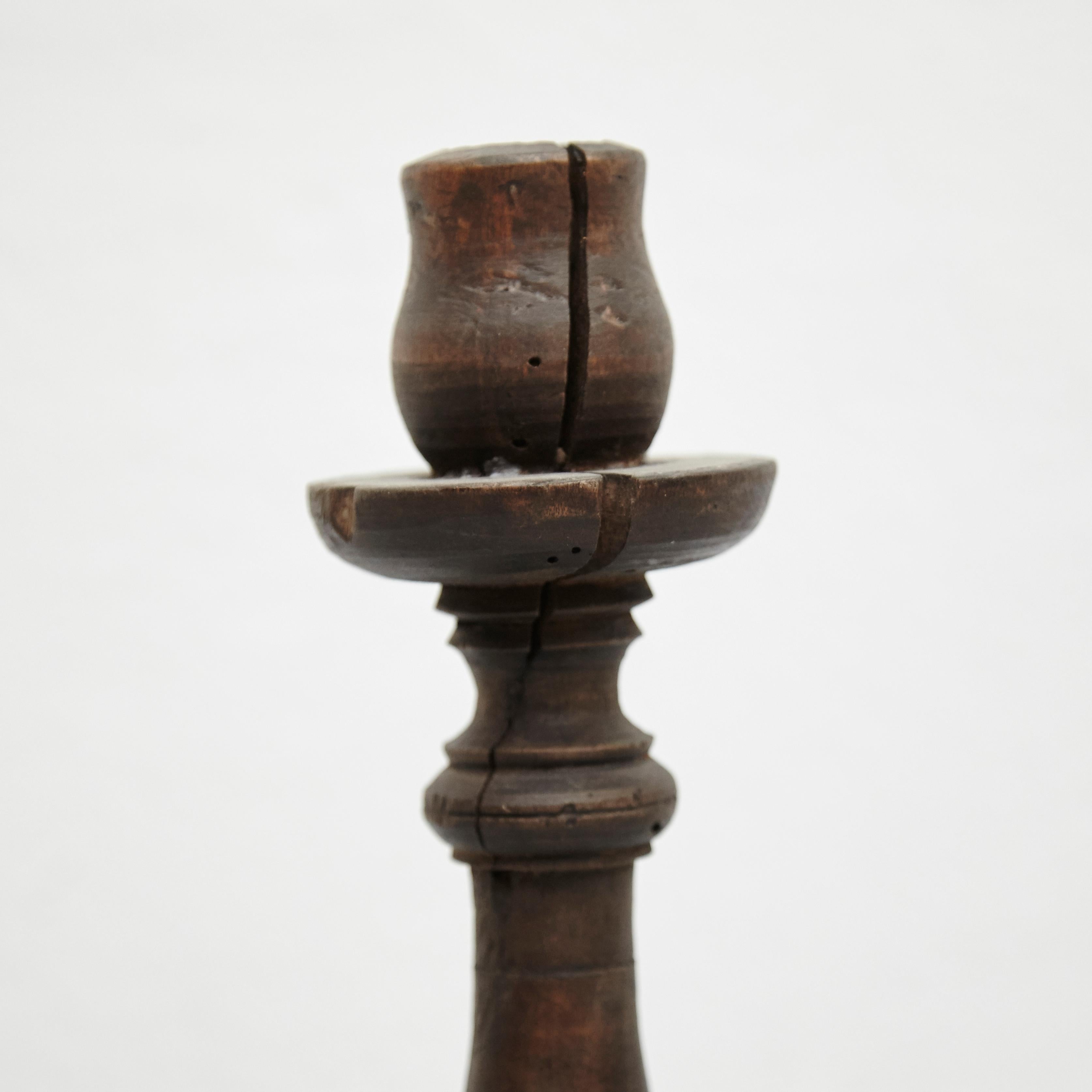Mid-19th Century Pair of Popular Traditional Rustic Wood Candlesticks For Sale 1