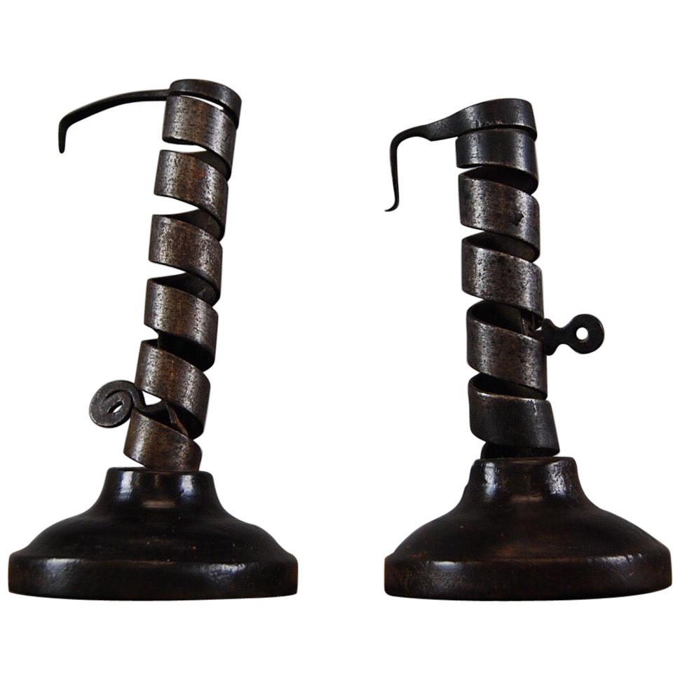 Mid-19th Century Pair of Rat Du Cave Spiral Candlesticks