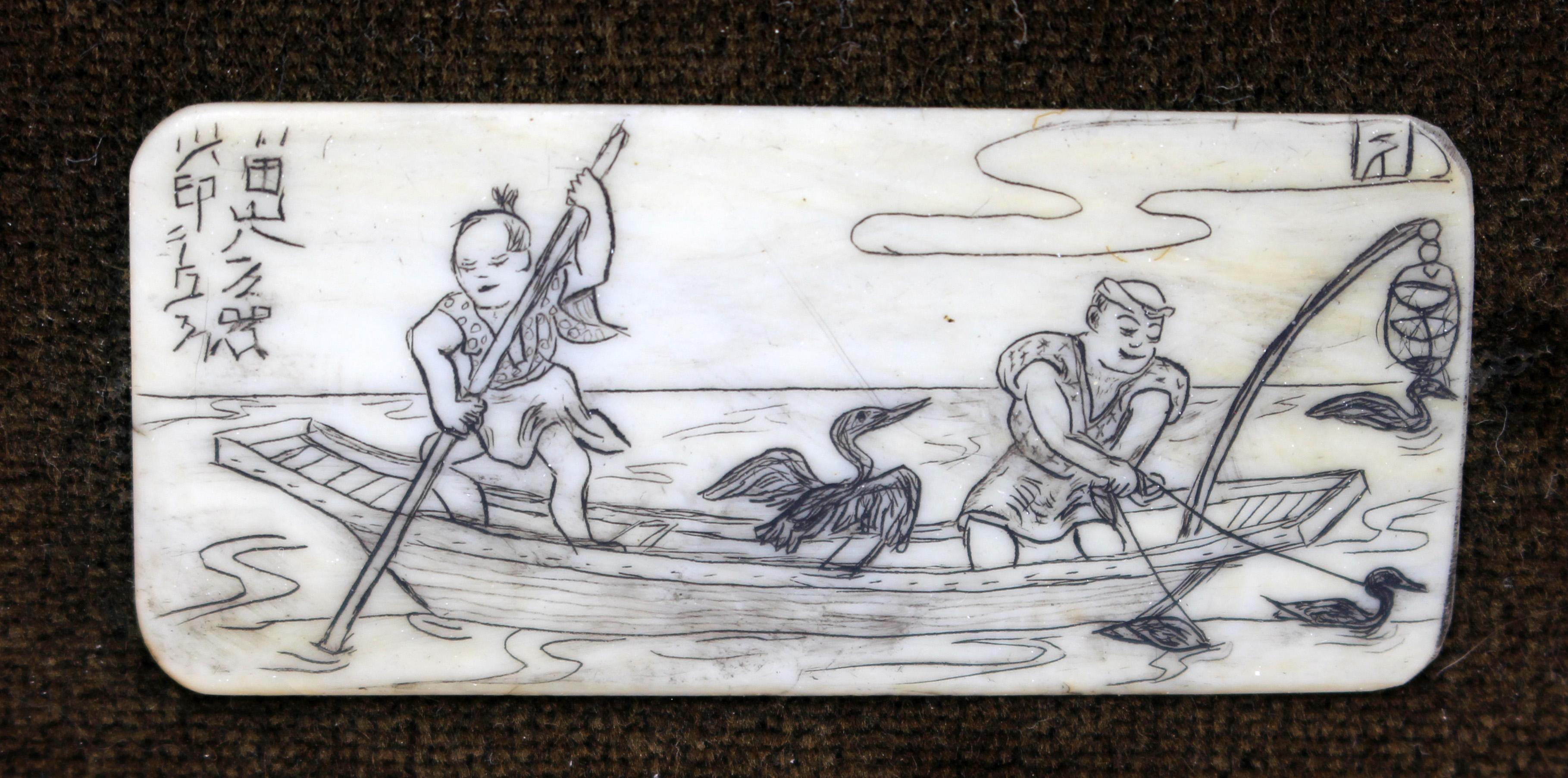 Meiji Mid-19th Century Pair of Scrimshaw Miniature Plaques