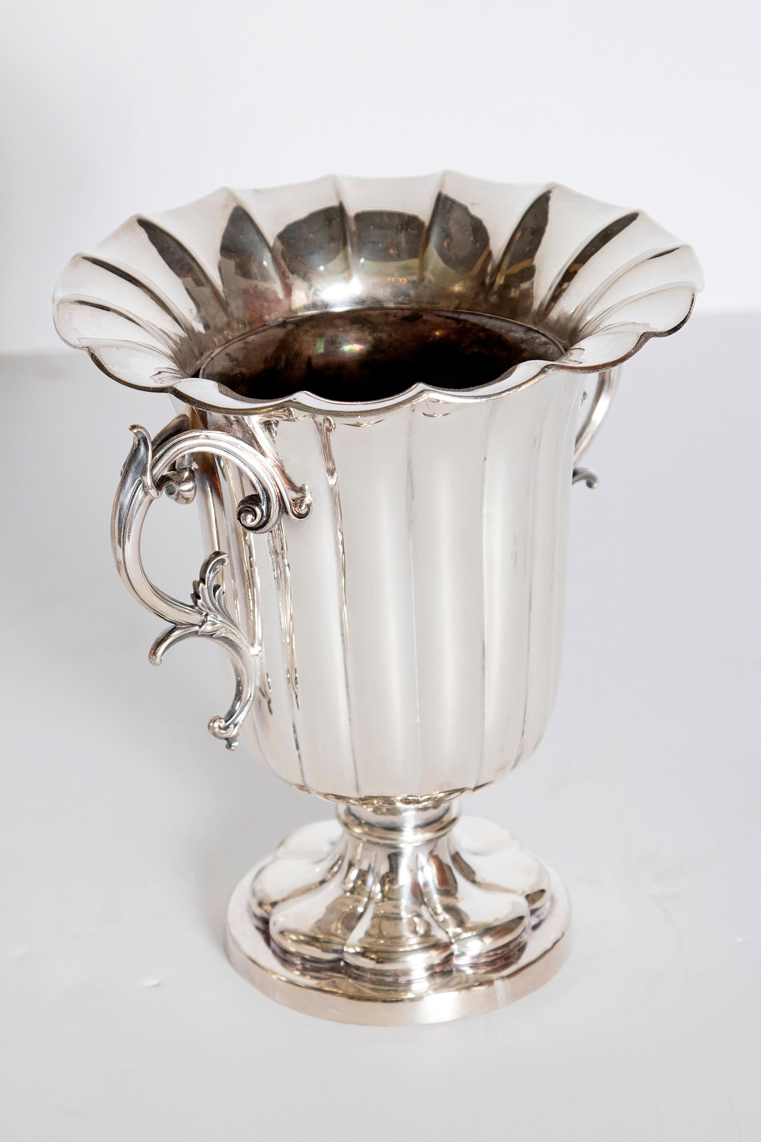 Hand-Crafted Mid-19th Century Pair of Silver Plate Ice Vases by Elkington & Co., England